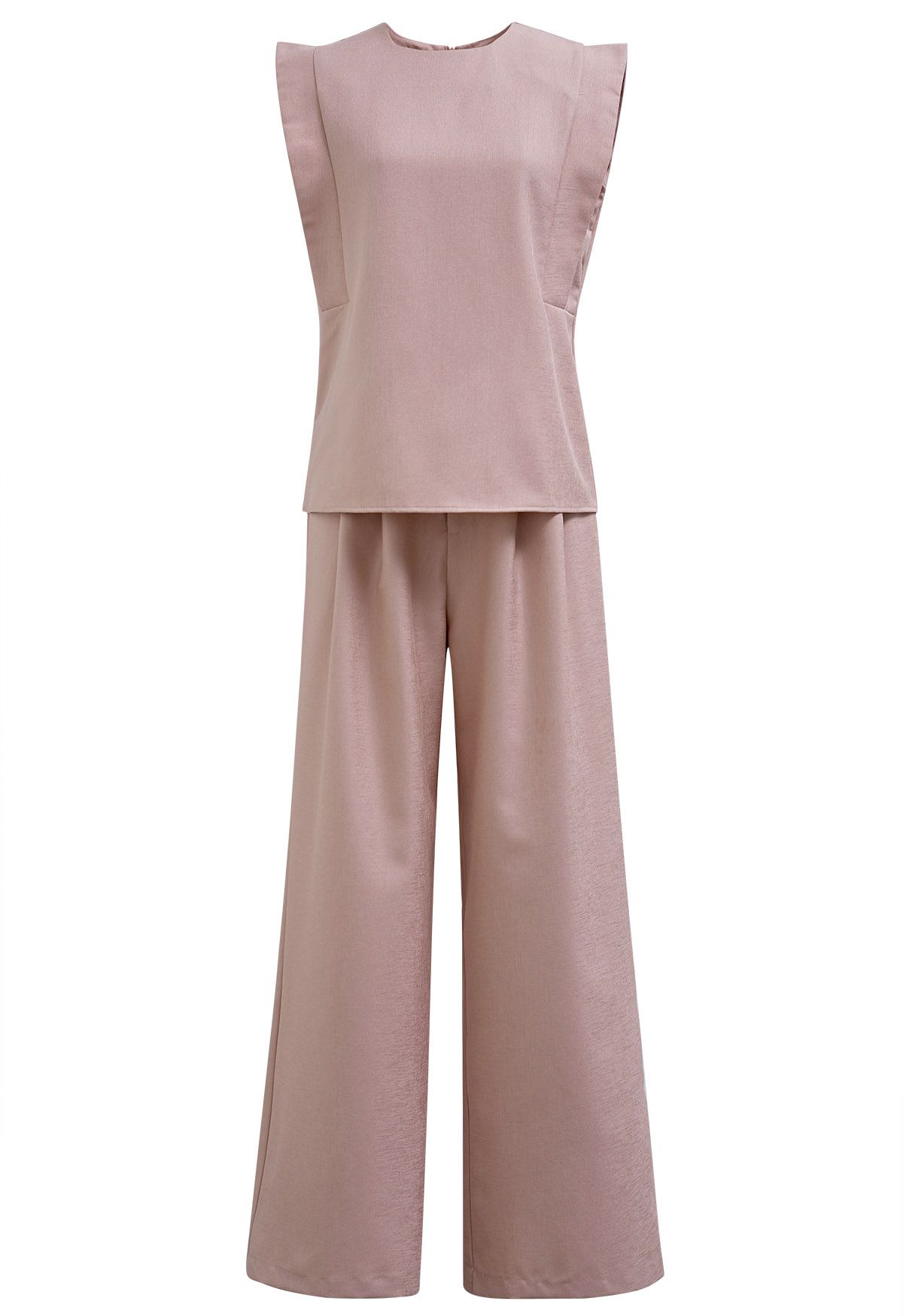 Ensemble chic sans manches et pantalon large fluide en rose