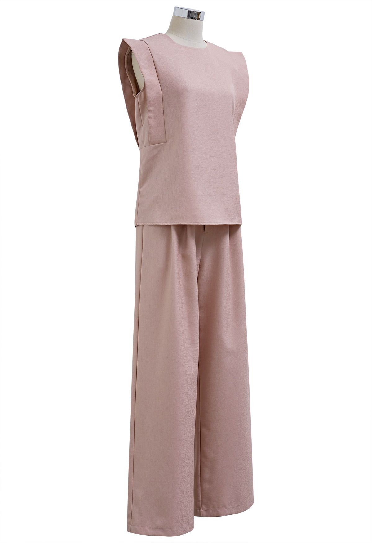 Ensemble chic sans manches et pantalon large fluide en rose