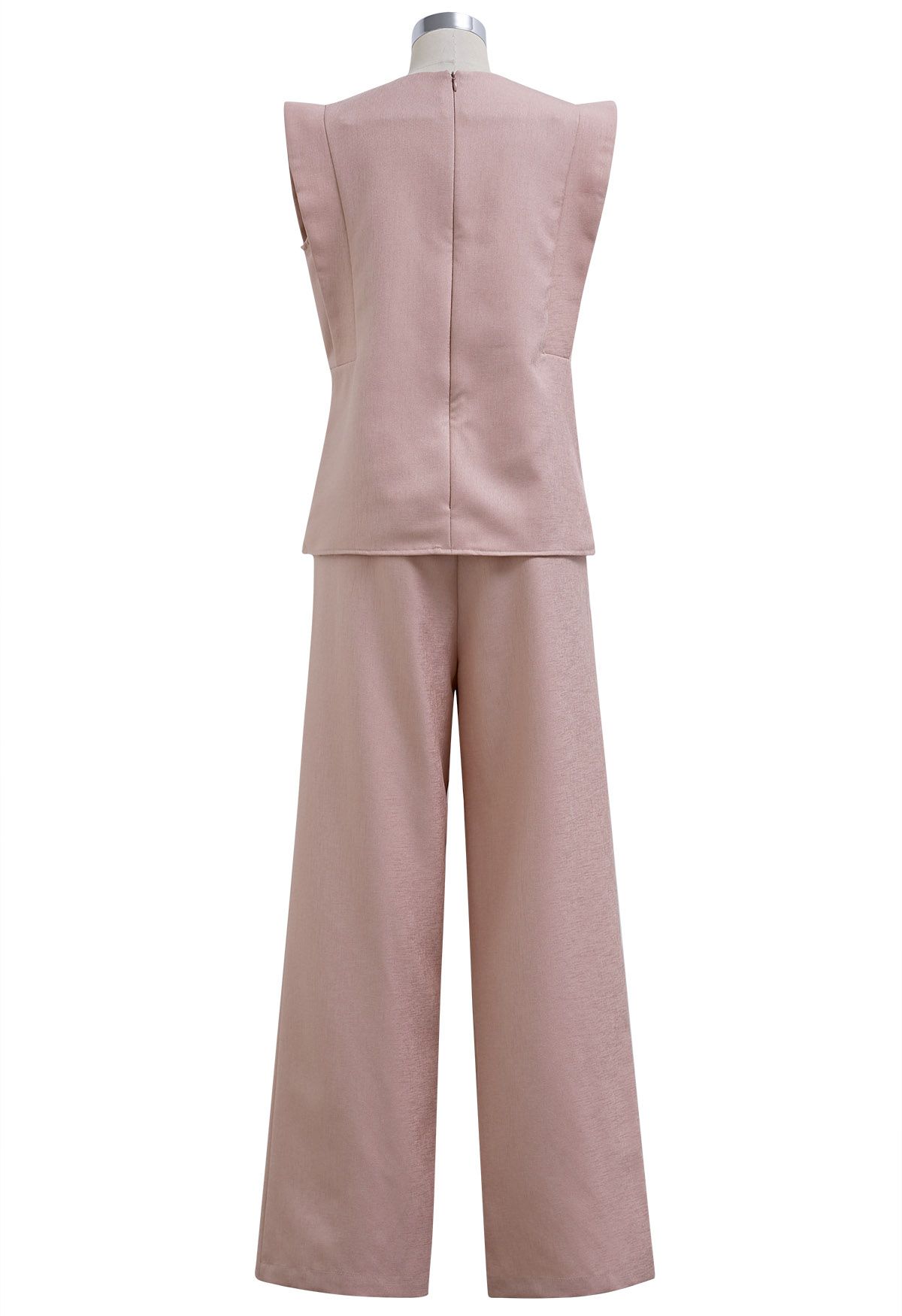 Ensemble chic sans manches et pantalon large fluide en rose