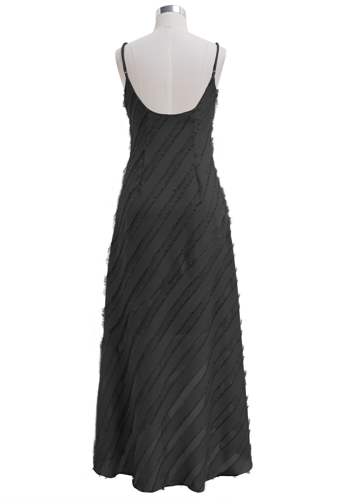 Robe caraco fendue à rayures et franges en noir