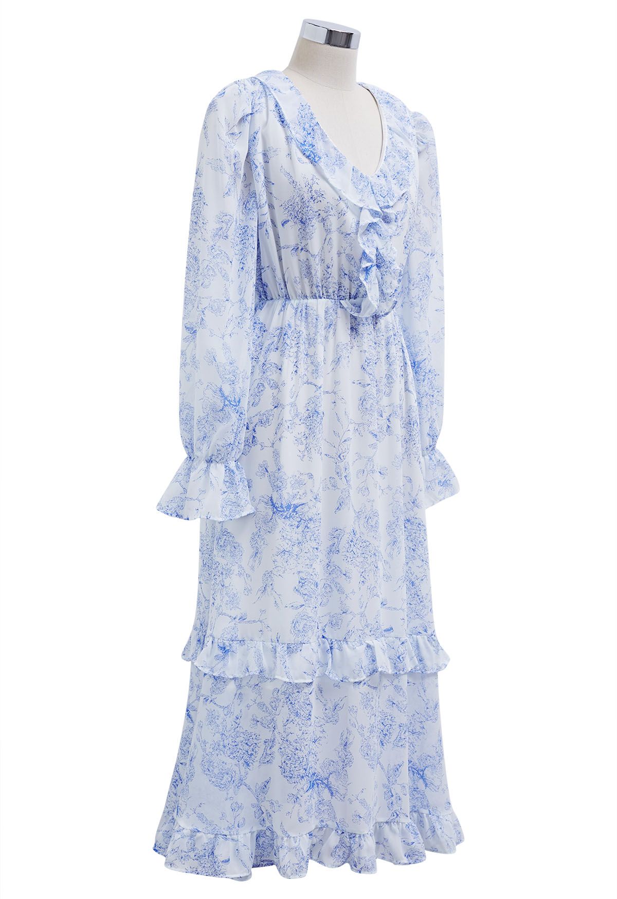 Spring Delight - Robe mi-longue en mousseline à volants, bleu bébé