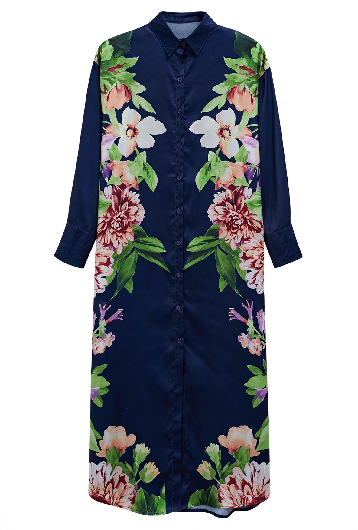 Robe chemise imprimée Enchanting Blossom en bleu marine