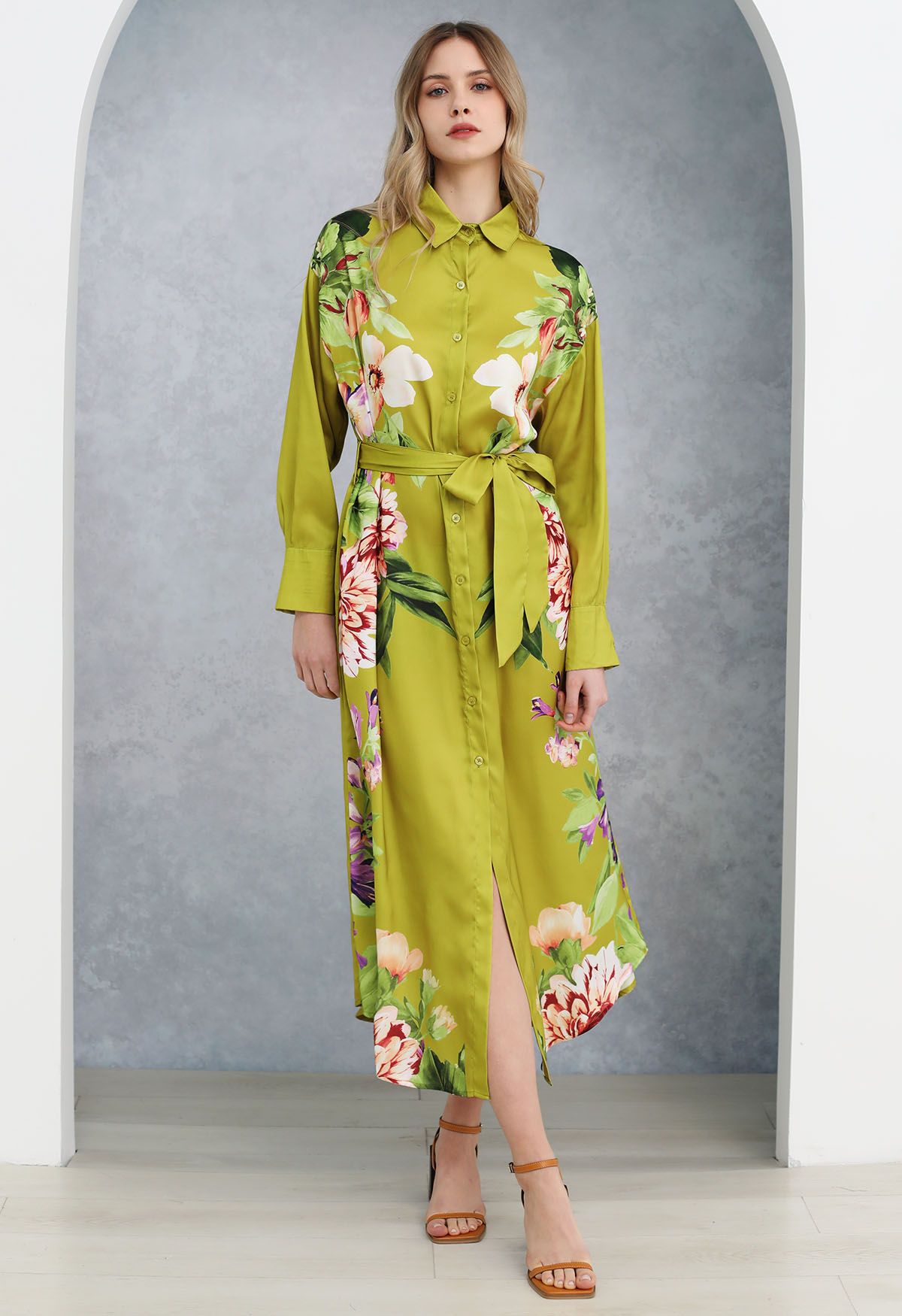 Robe chemise imprimée Enchanting Blossom en citron vert