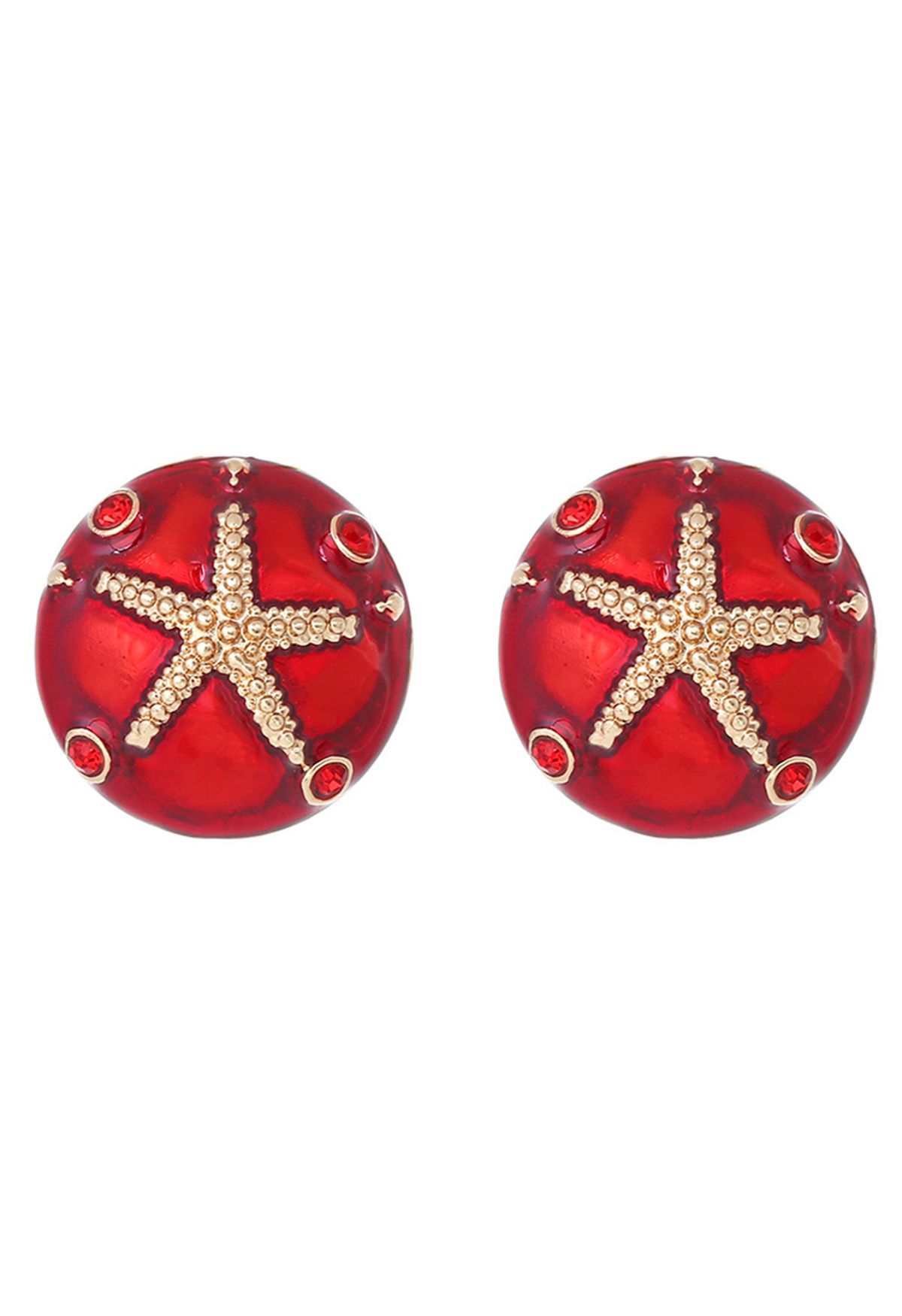 Boucles d’oreilles arrondies en forme d’étoile de mer en rouge