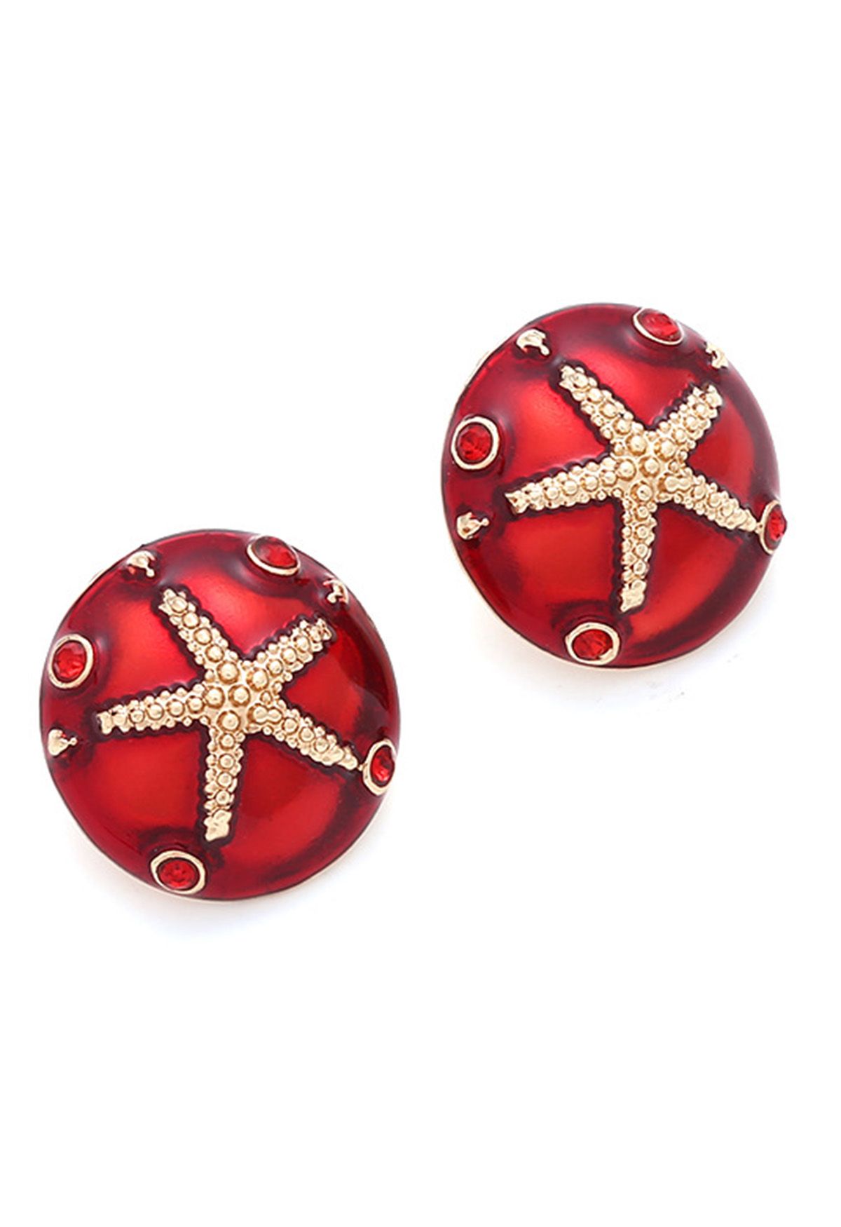 Boucles d’oreilles arrondies en forme d’étoile de mer en rouge