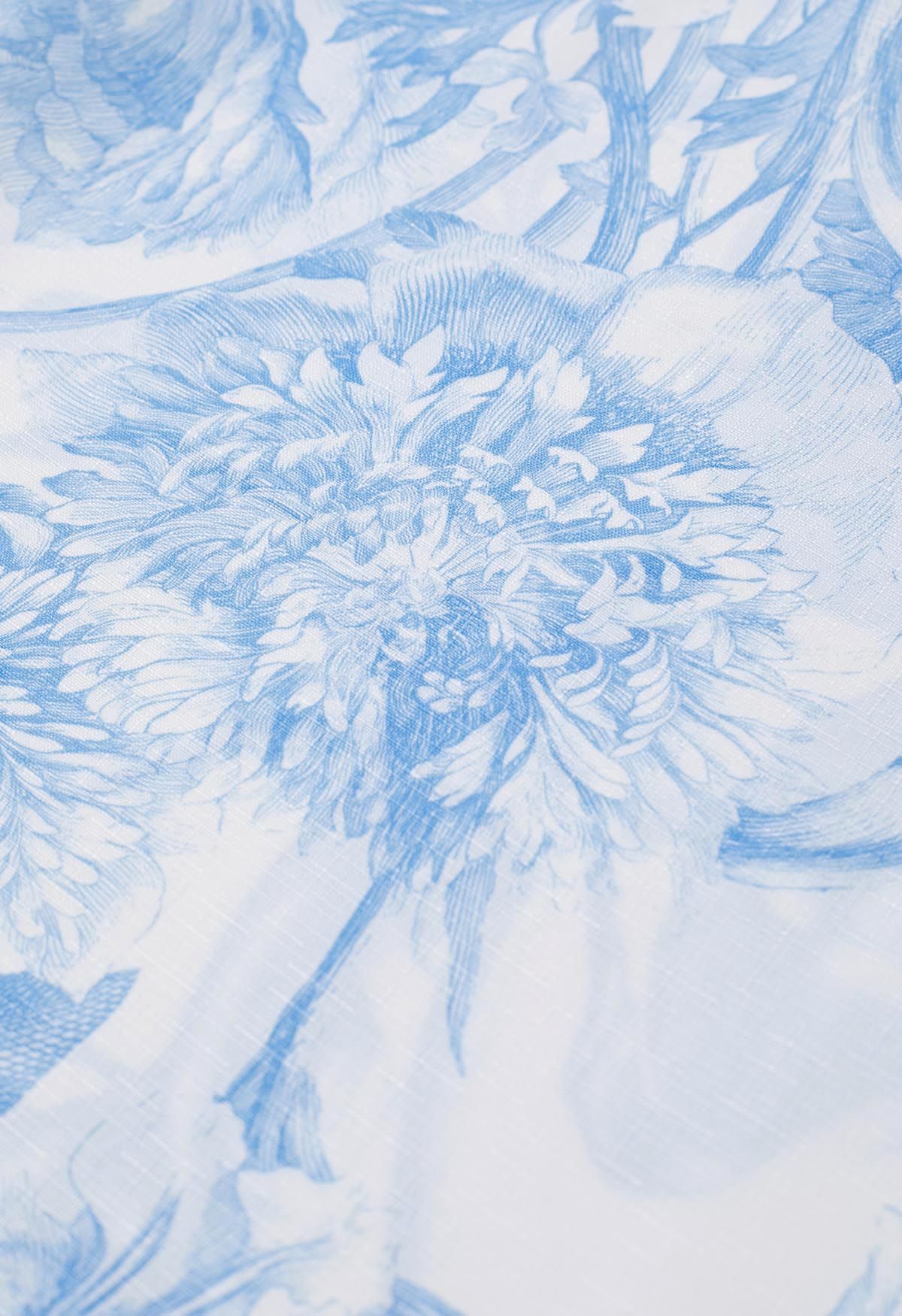 Pantalon large imprimé bouquet bleu