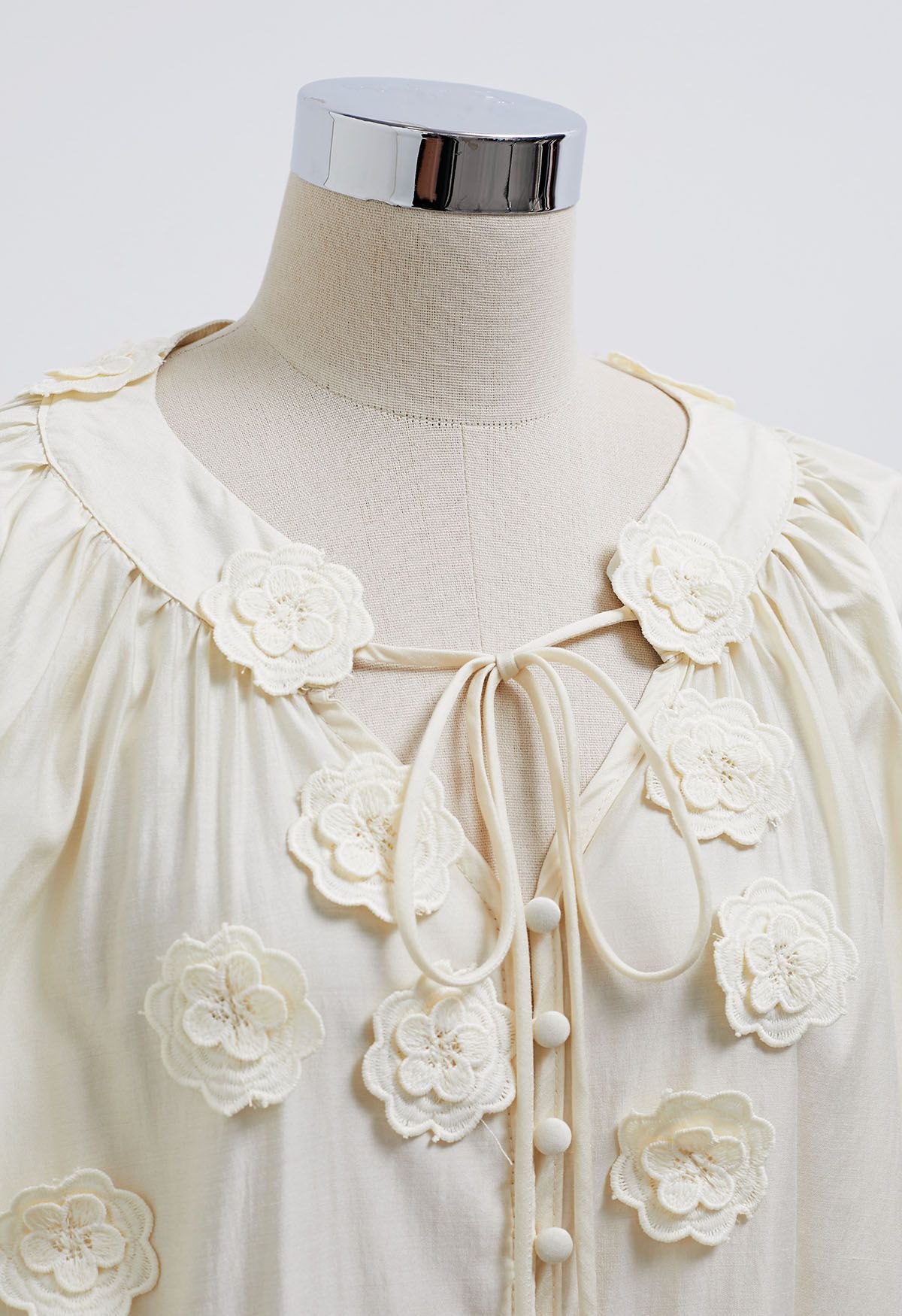 Chemise boutonnée à fleurs en dentelle 3D Romantic Blossom en jaune clair