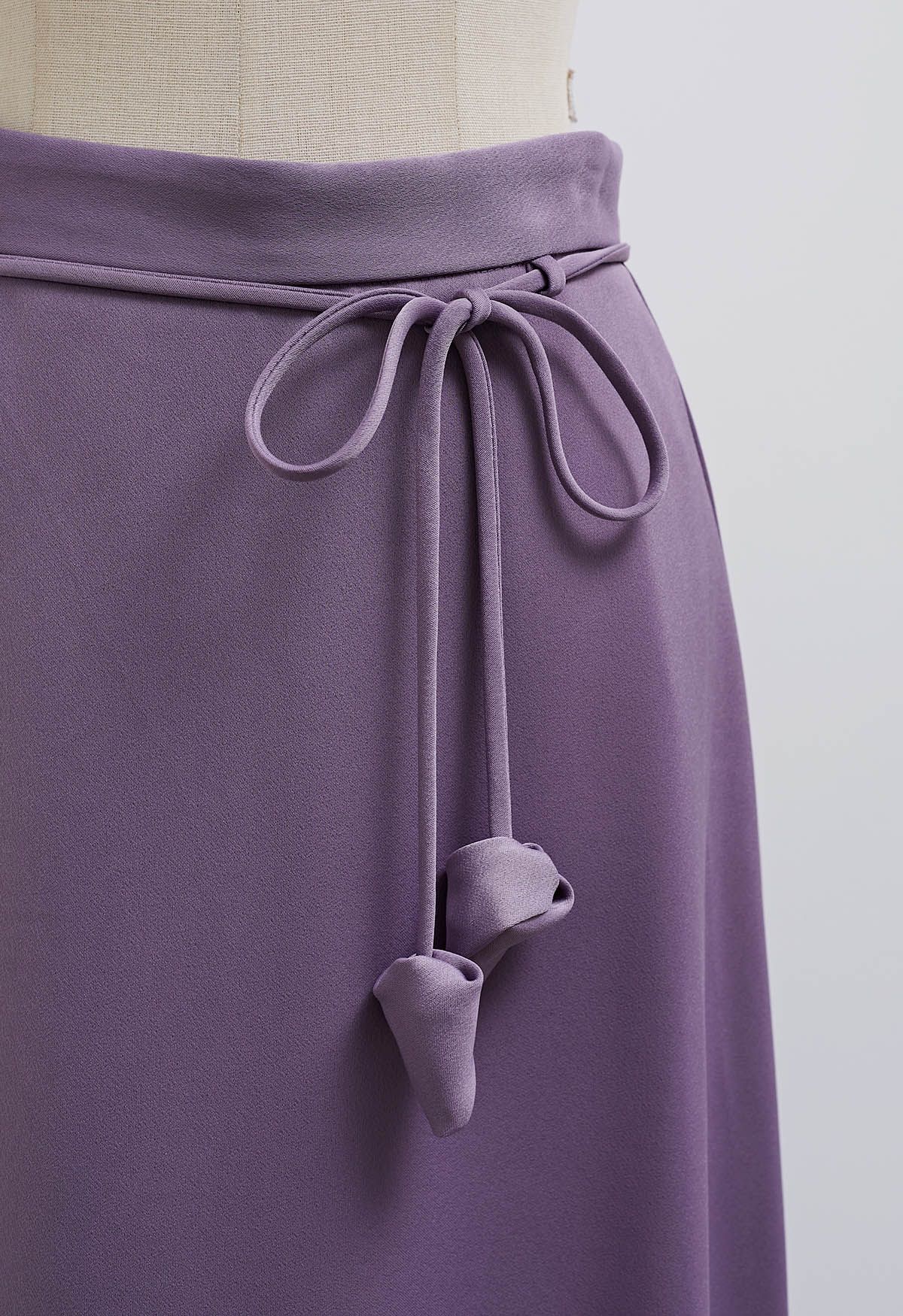 Jupe mi-longue Glam à taille nouée en violet