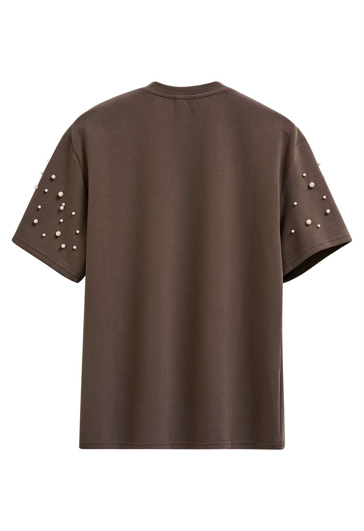 T-shirt sophistiqué à bordure perlée en marron