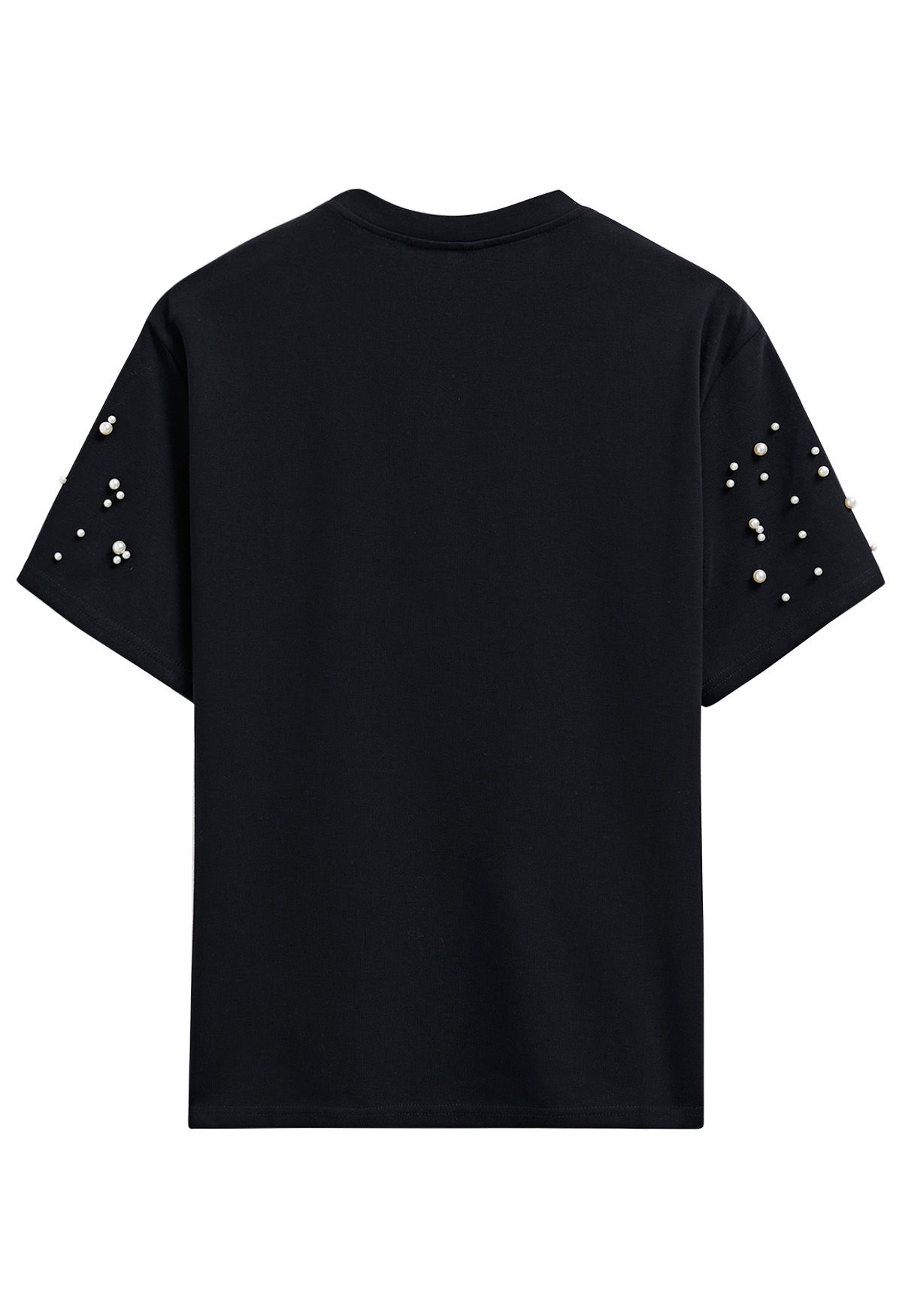 T-shirt sophistiqué à bordure perlée en noir