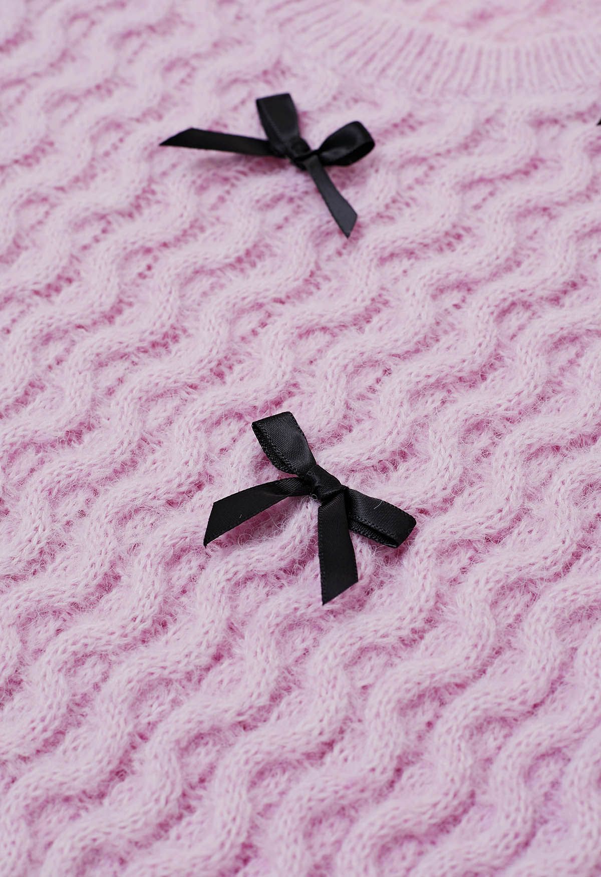 Attachant - Haut en tricot à manches courtes orné de nœuds papillon en lilas