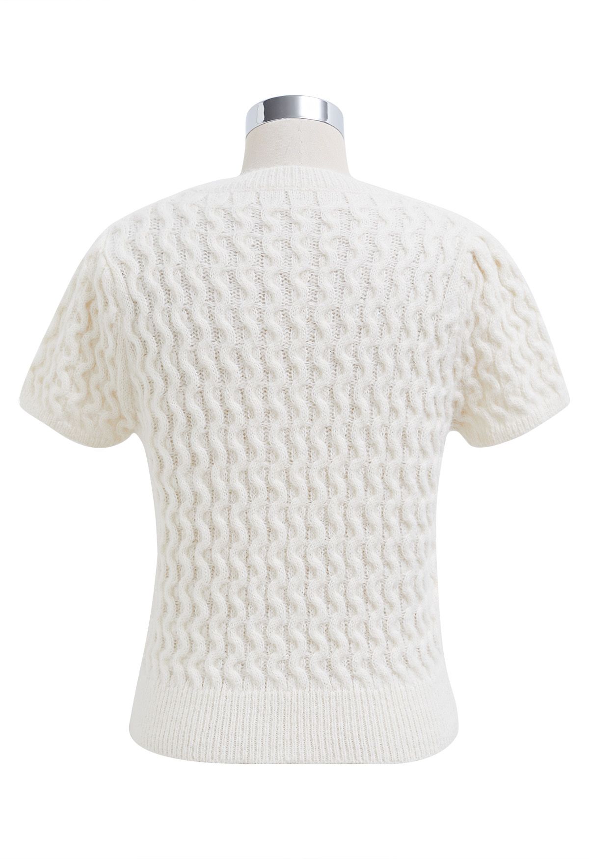 Attachant - Haut en tricot à manches courtes orné de nœud papillon en blanc