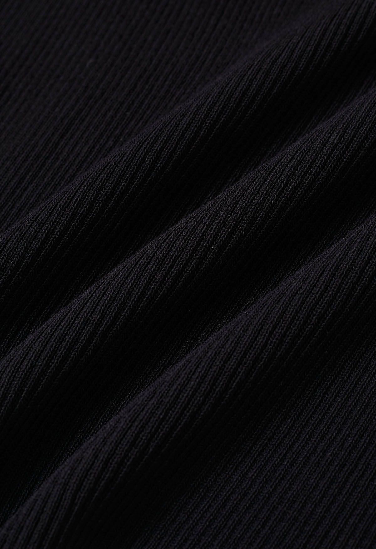 Haut en tricot froncé à poignets évasés en organza noir