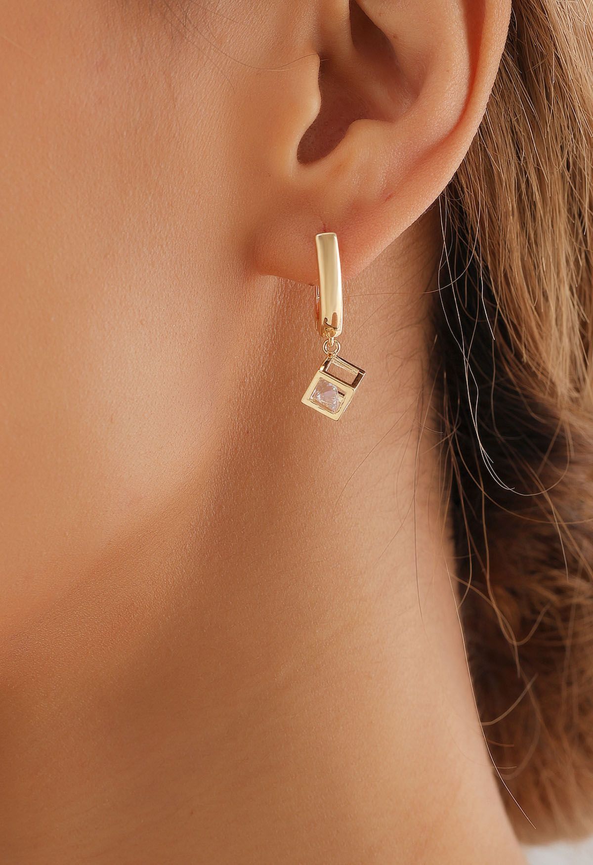 Boucles d'oreilles pendantes en forme de cube creux