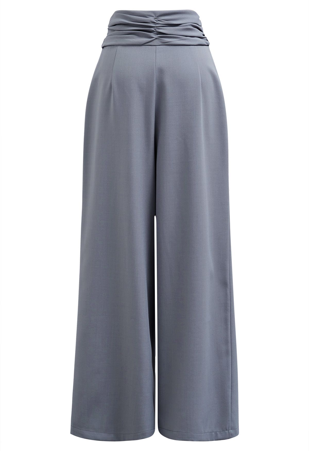 Pantalon large plissé taille haute froncé en bleu poussiéreux