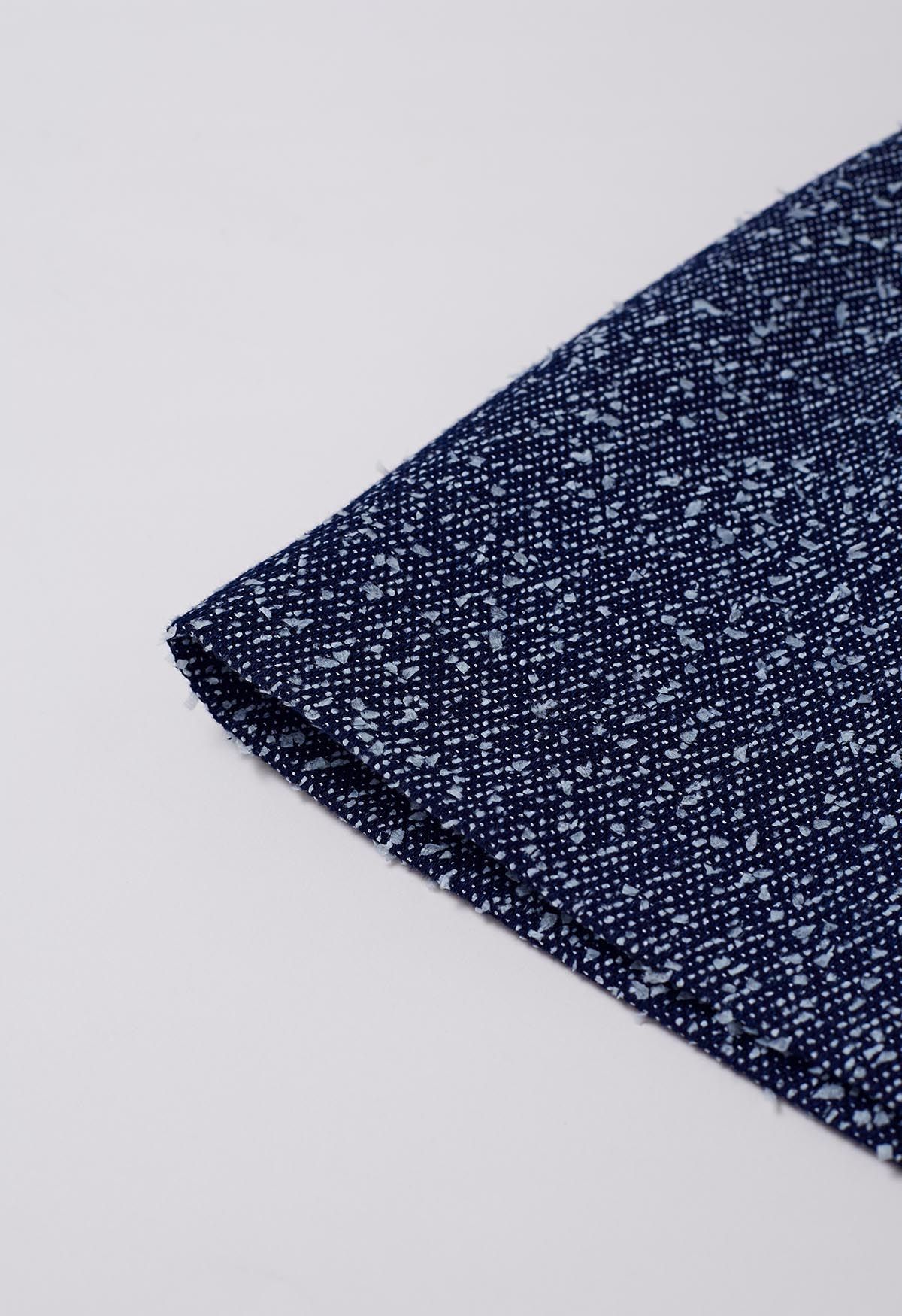 Mini-jupe en tweed boutonnée de couleurs mélangées, bleu marine
