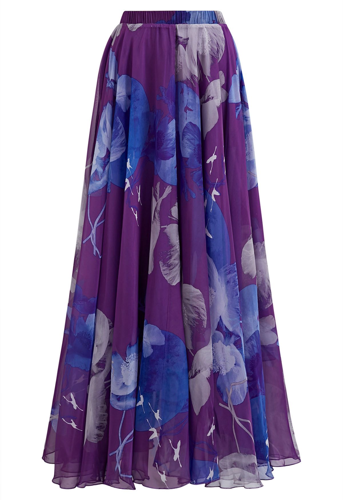 Jupe longue en mousseline à fleurs Purple Passion