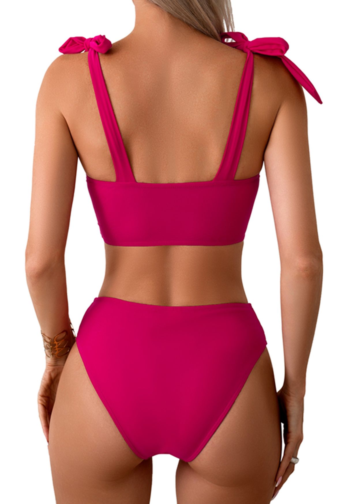 Ensemble de bikini à découpes torsadées et épaules nouées en rose vif