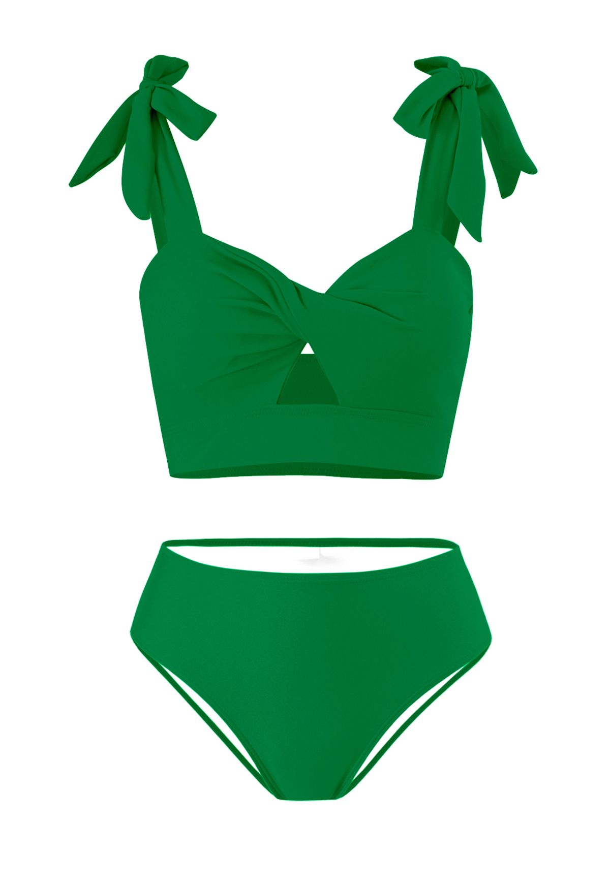 Ensemble de bikini torsadé à découpes et épaules nouées en vert