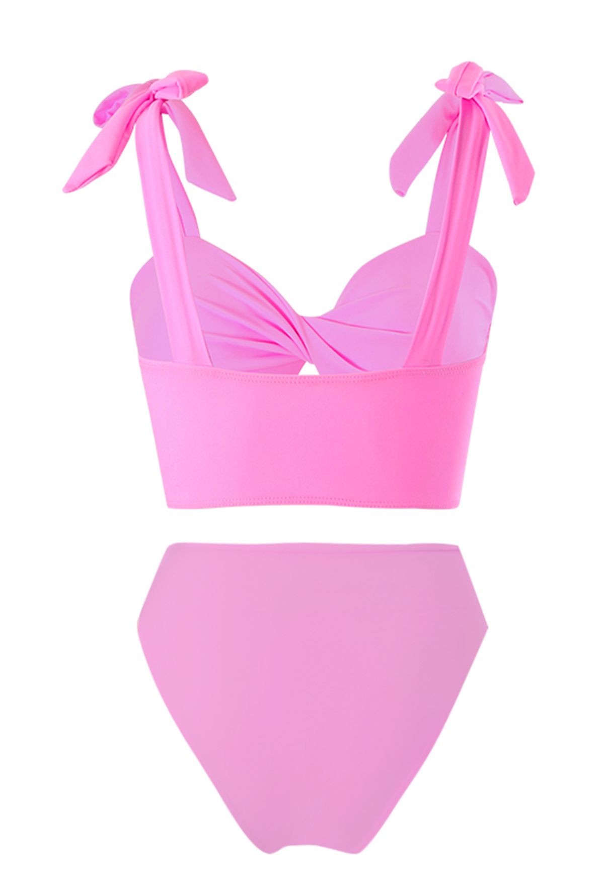 Ensemble de bikini à découpes torsadées et épaules nouées en rose