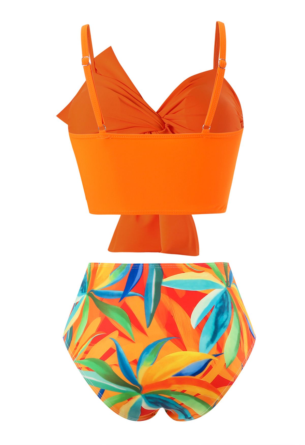 Ensemble de bikini froncé avec nœud sur le devant, imprimé orange