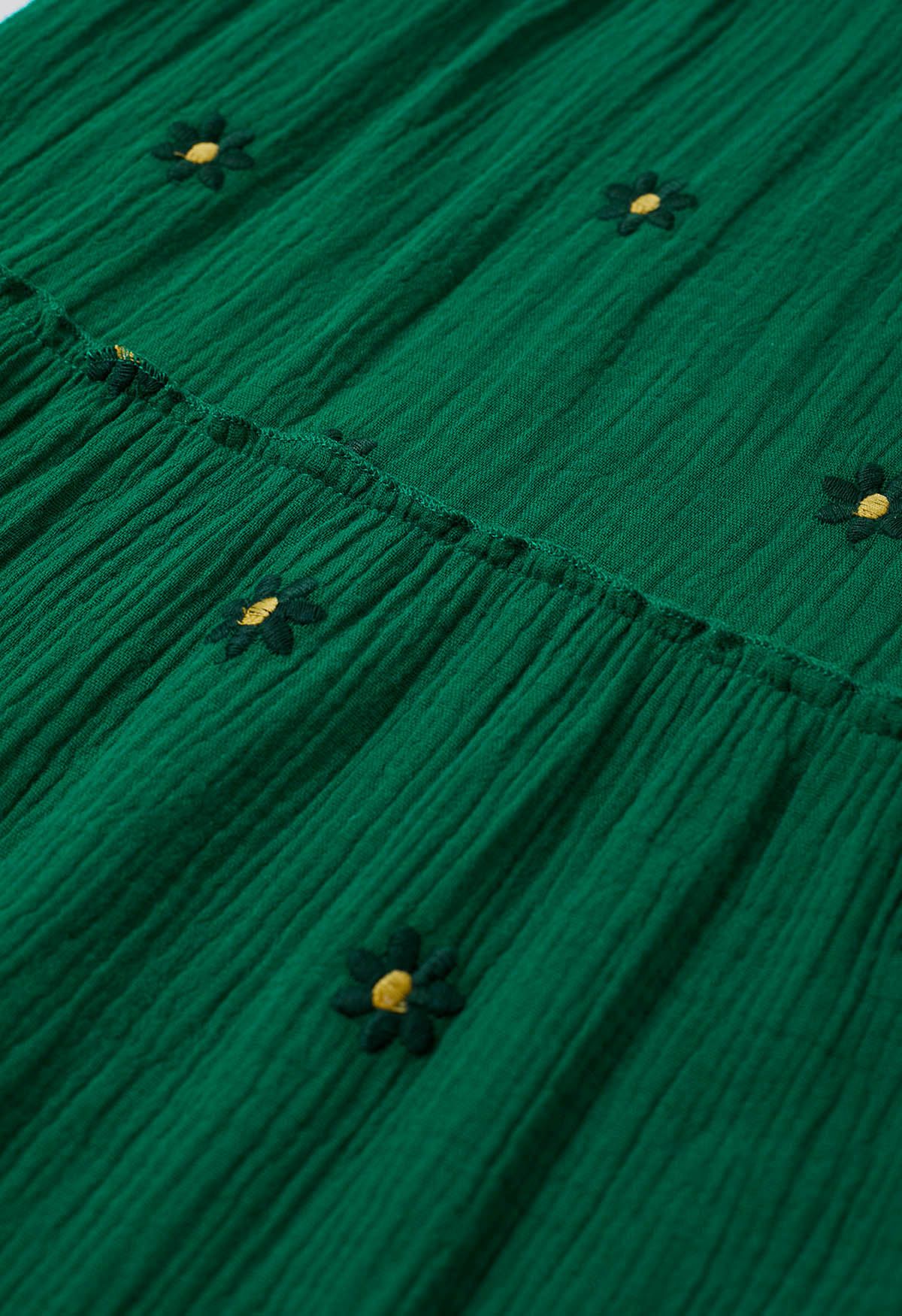Robe midi à col carré brodée Floret en vert