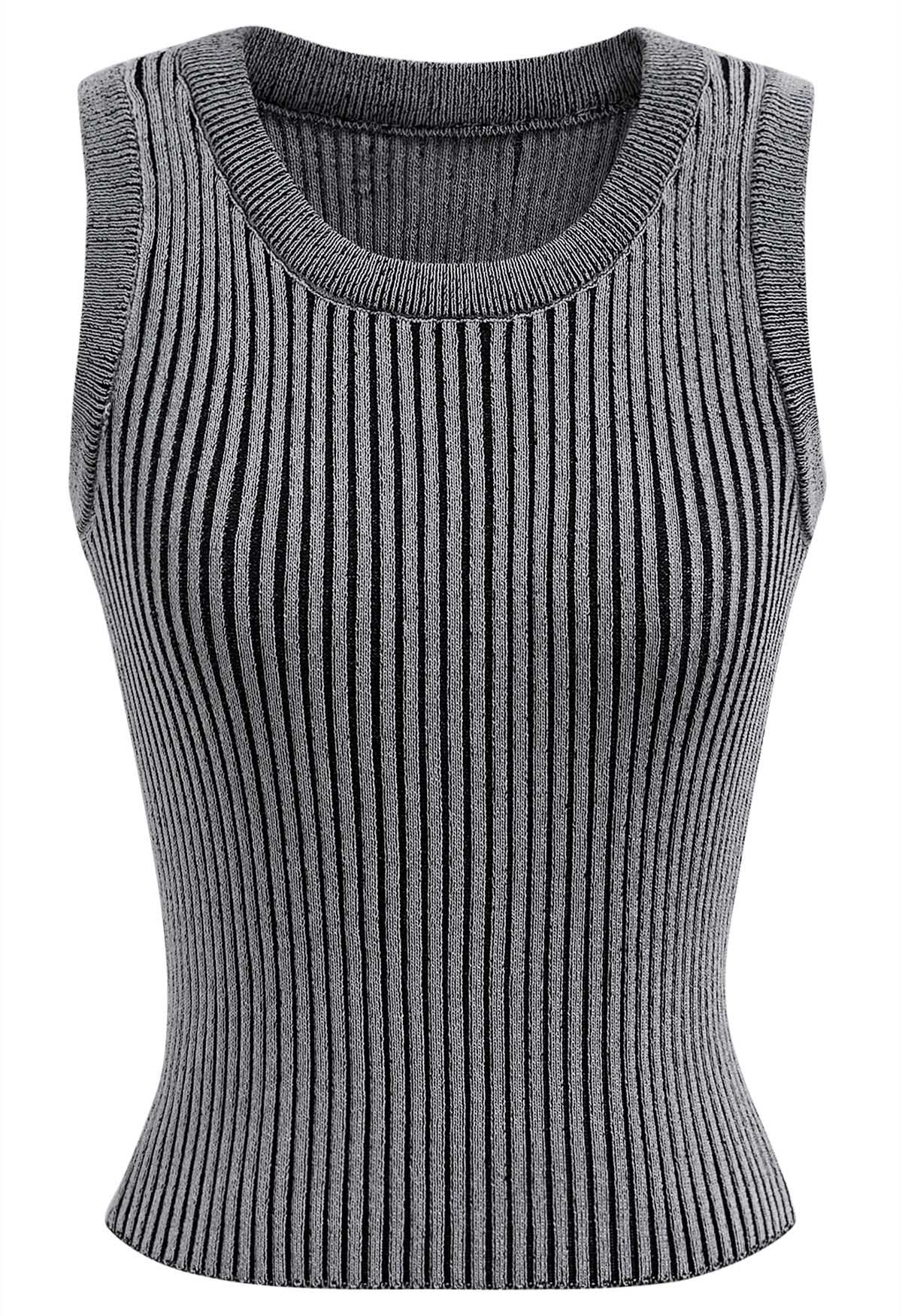 Débardeur en tricot texturé à rayures en gris