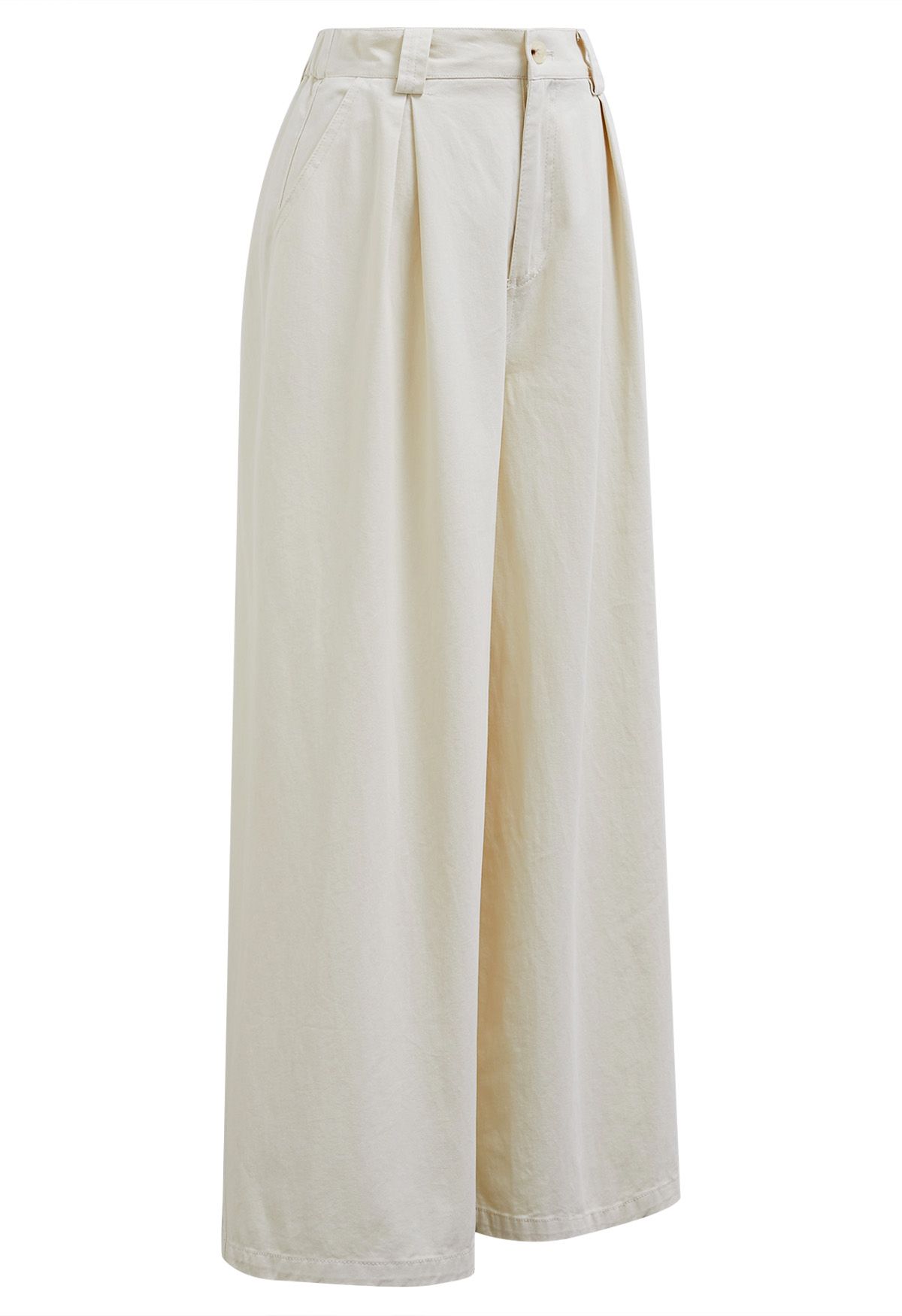 Pantalon large en coton doux en ivoire