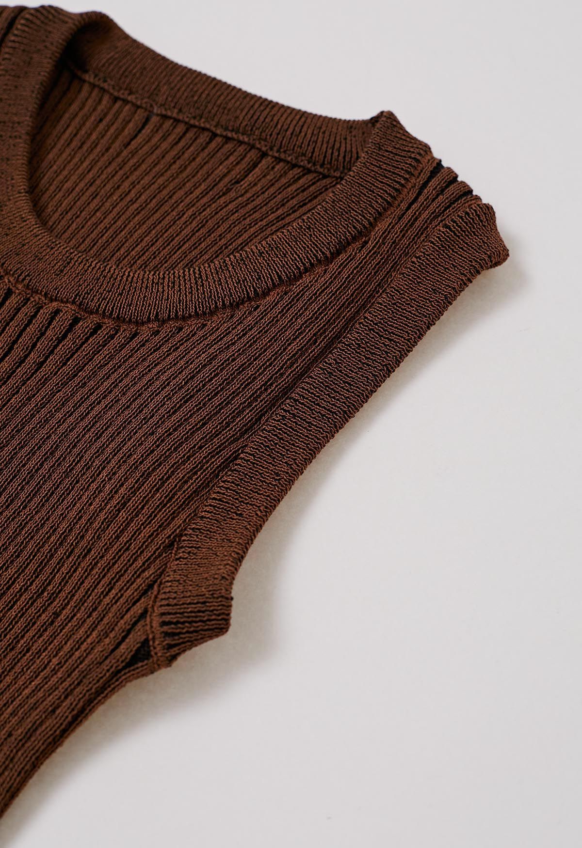 Débardeur en tricot texturé à rayures en marron