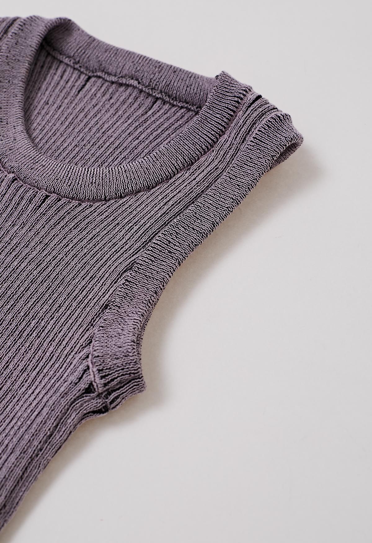 Débardeur en tricot texturé à rayures en violet