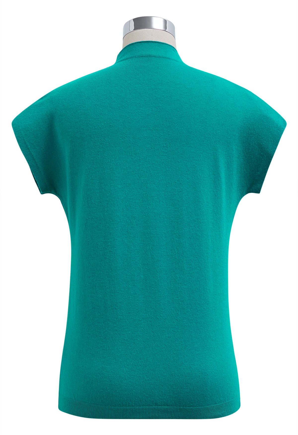 Haut en tricot à manches courtes de couleur unie en turquoise