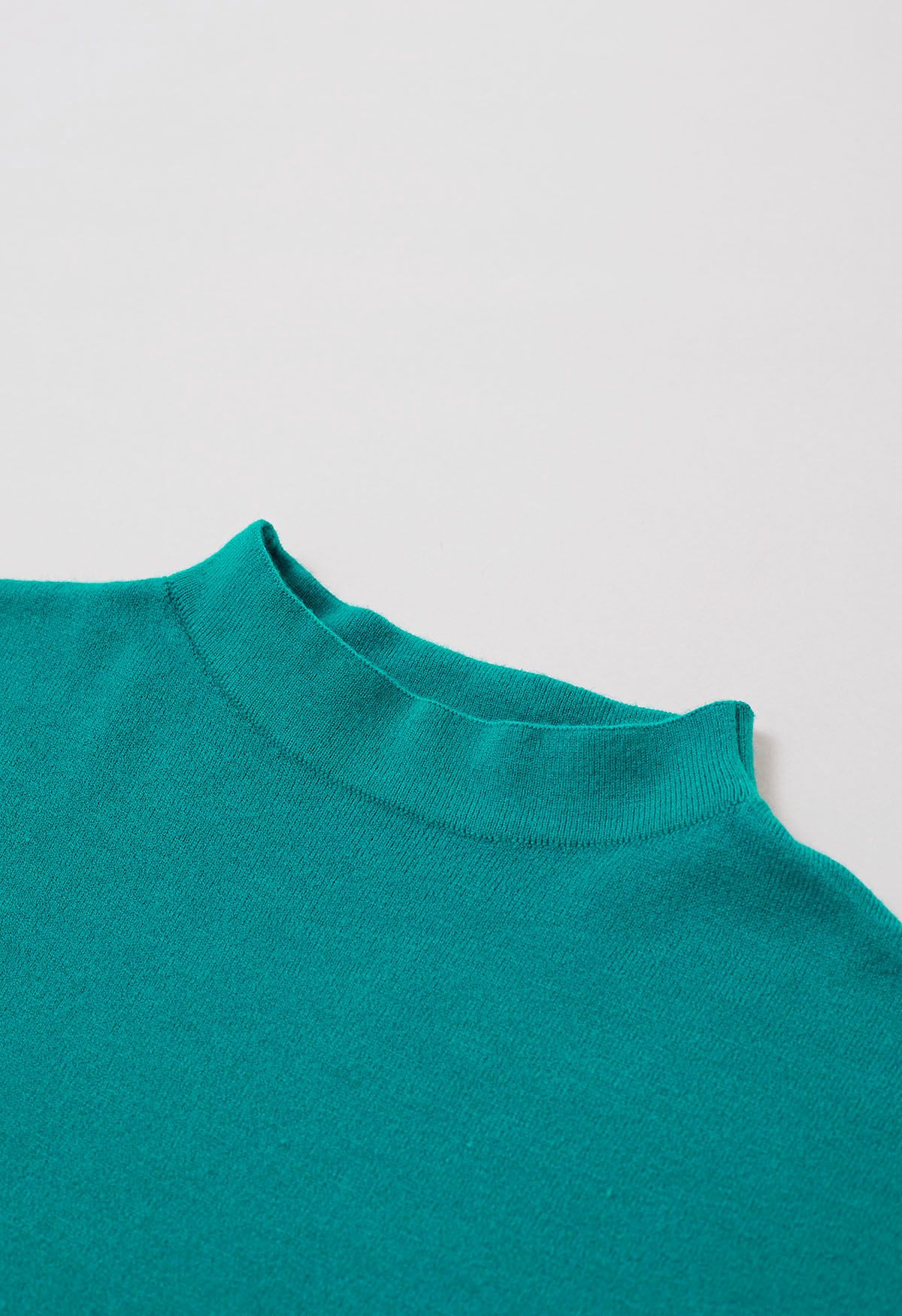 Haut en tricot à manches courtes de couleur unie en turquoise