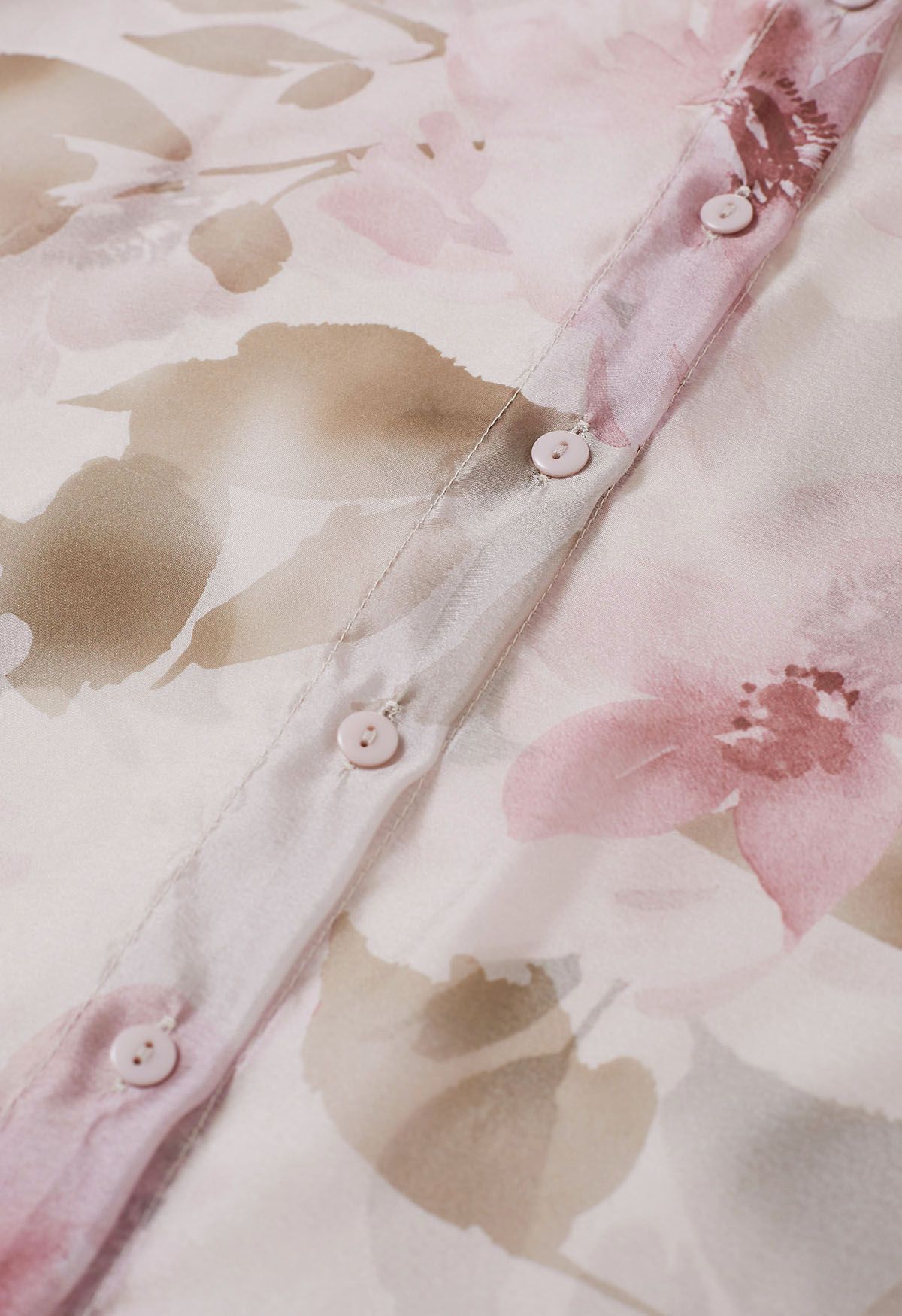 Chemise transparente à nœud floral et aquarelle passionnante en rose