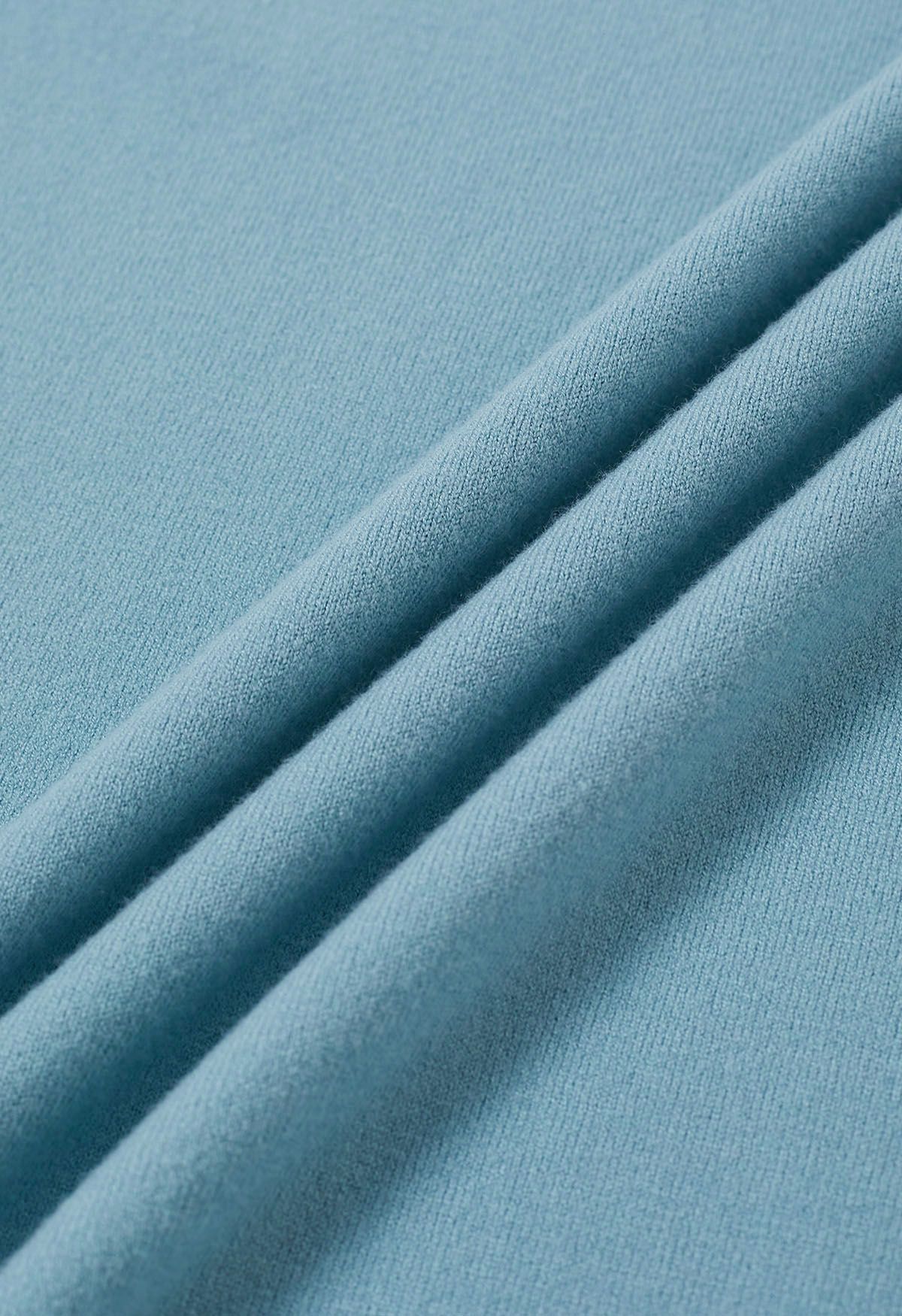 Haut en tricot à manches courtes de couleur unie en bleu