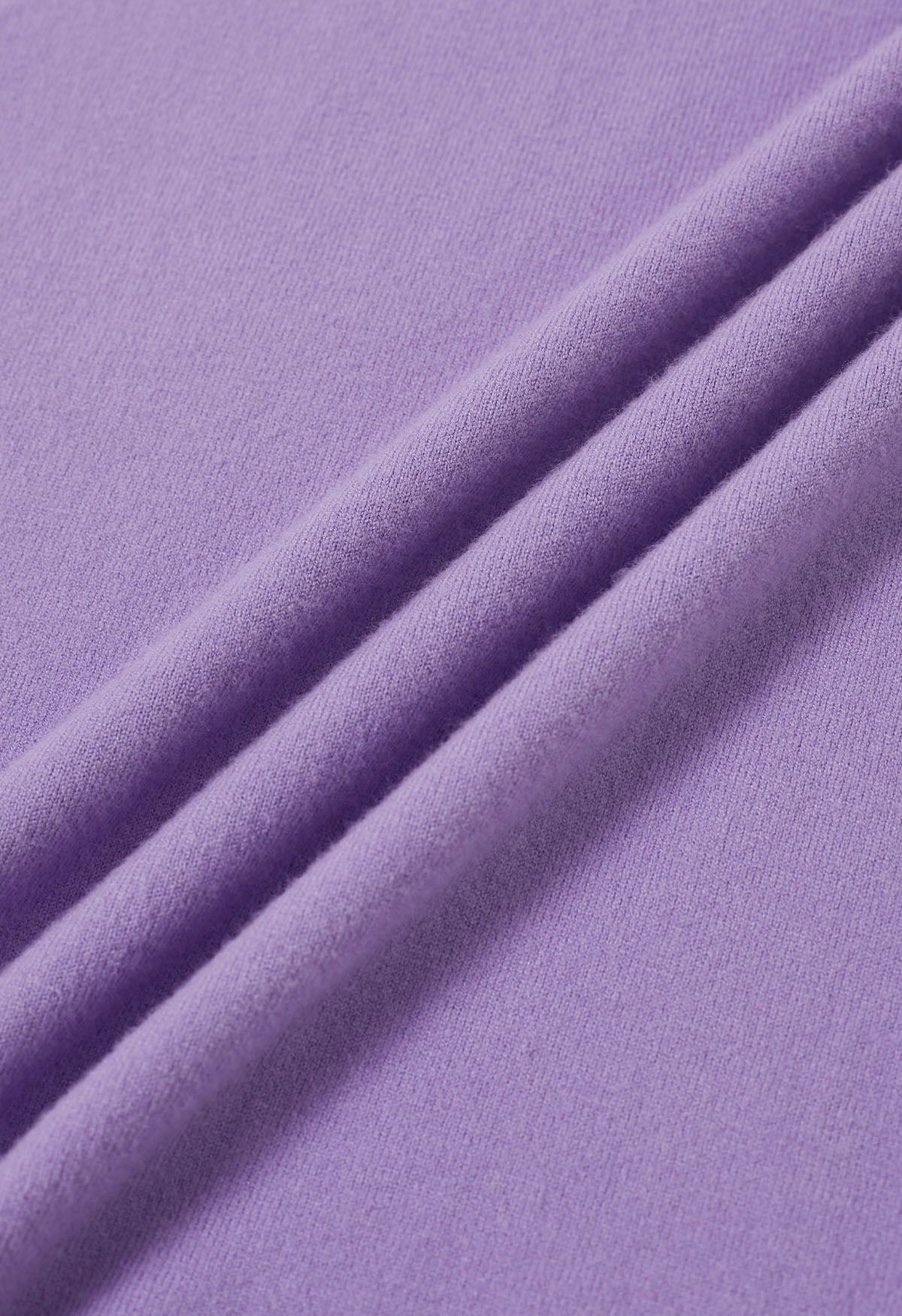 Haut en tricot à manches courtes de couleur unie en lilas