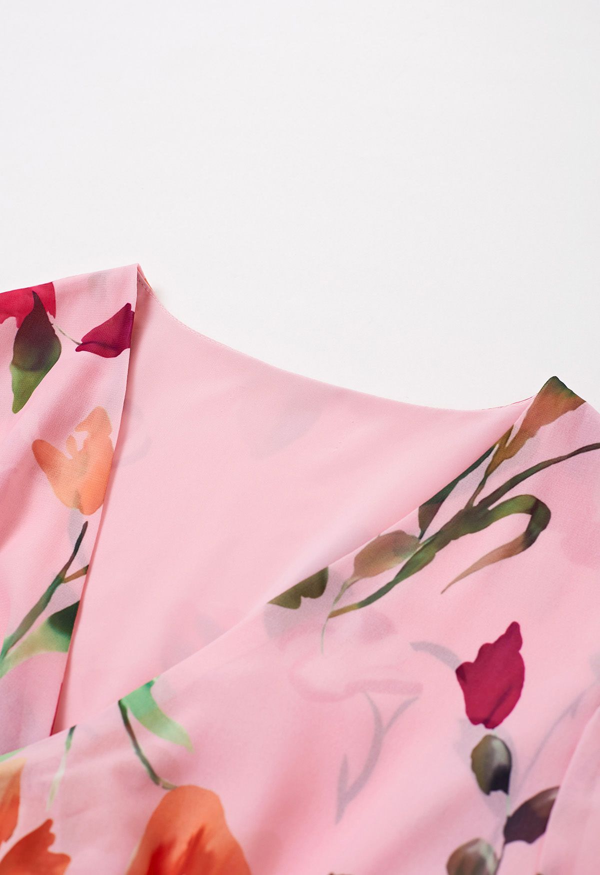 Robe longue à col en V nouée sur le devant Pink Blossom