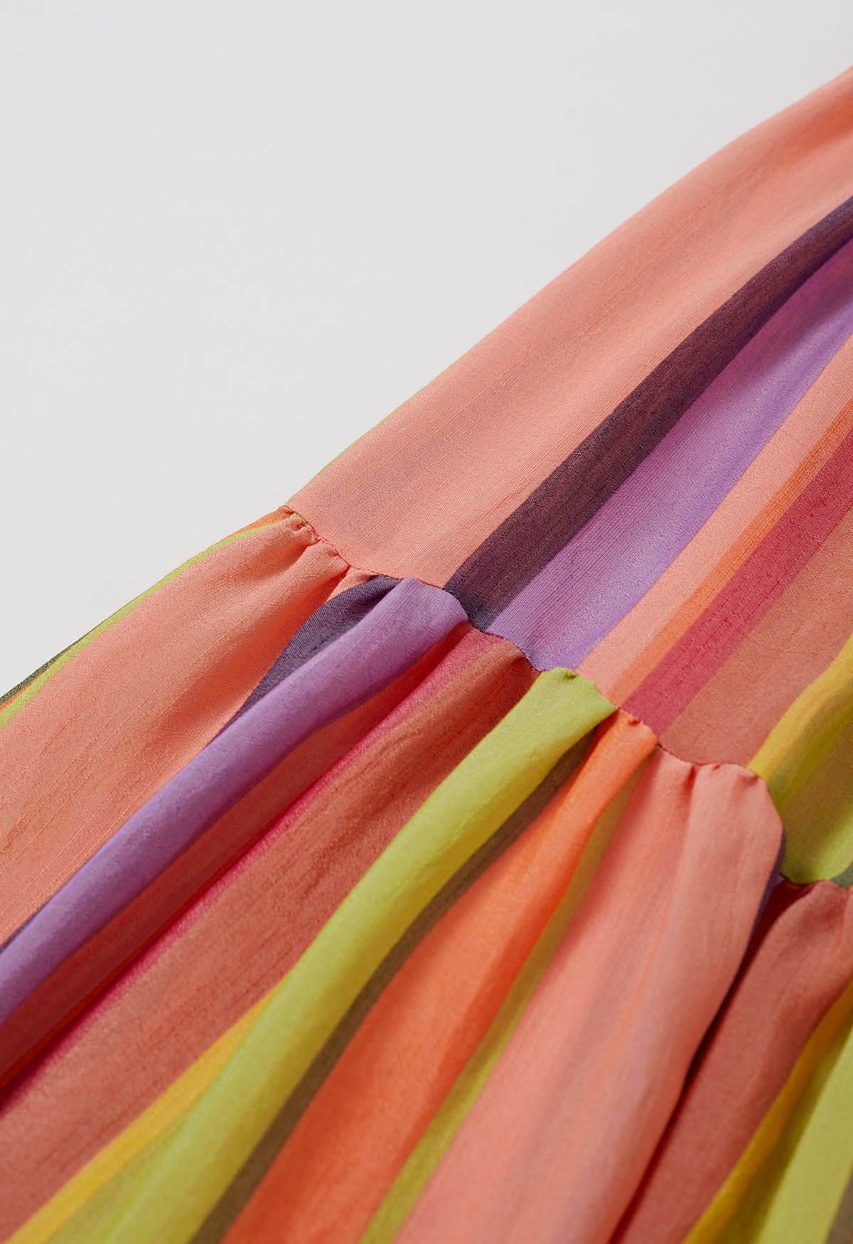 Summer Hues - Robe longue à rayures arc-en-ciel et bretelles nouées