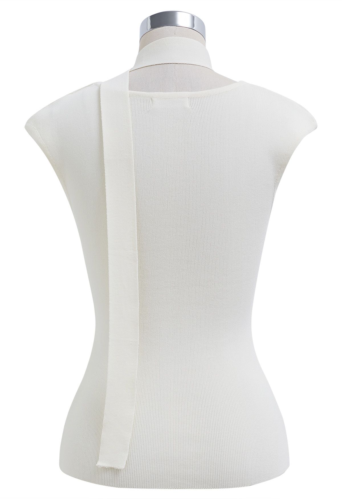 Haut en tricot sans manches à col carré avec ceinture en blanc