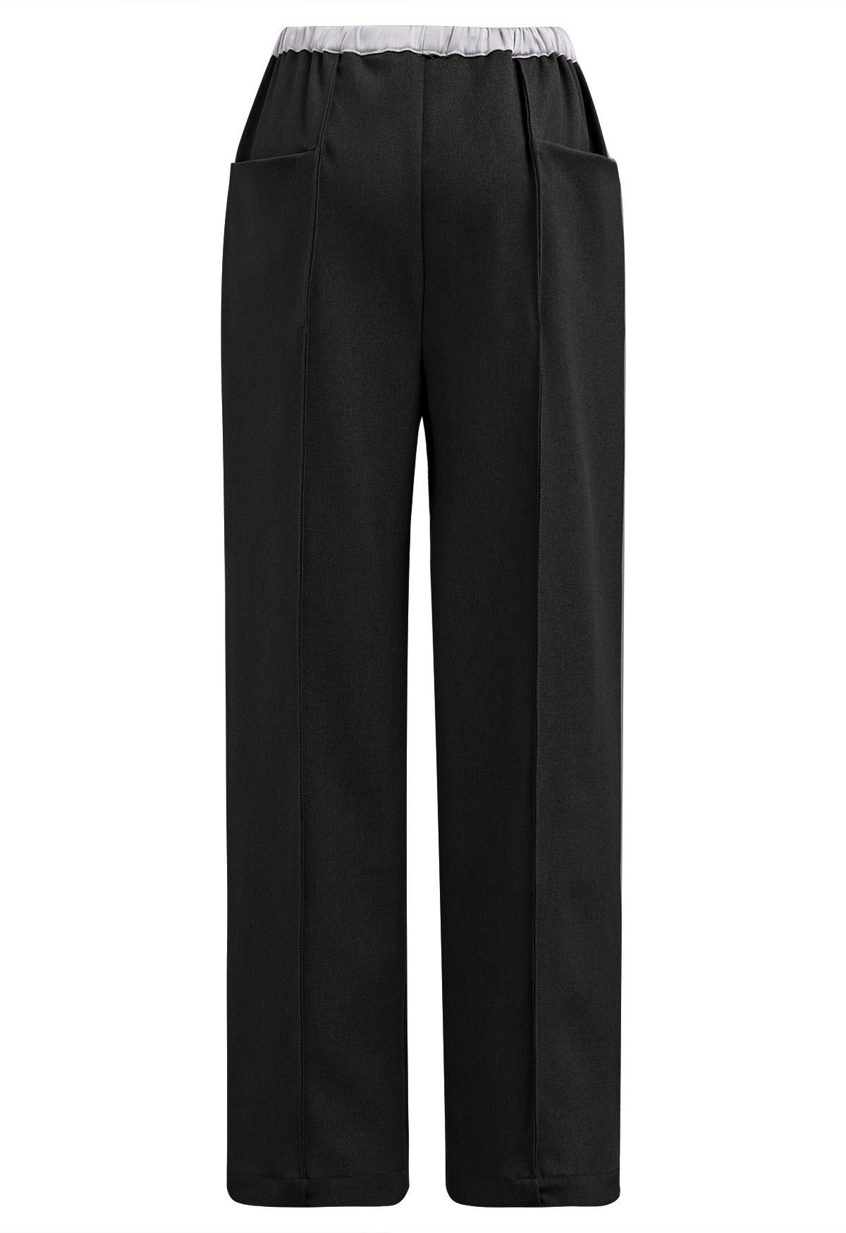 Pantalon droit avec coutures contrastées à la taille, noir
