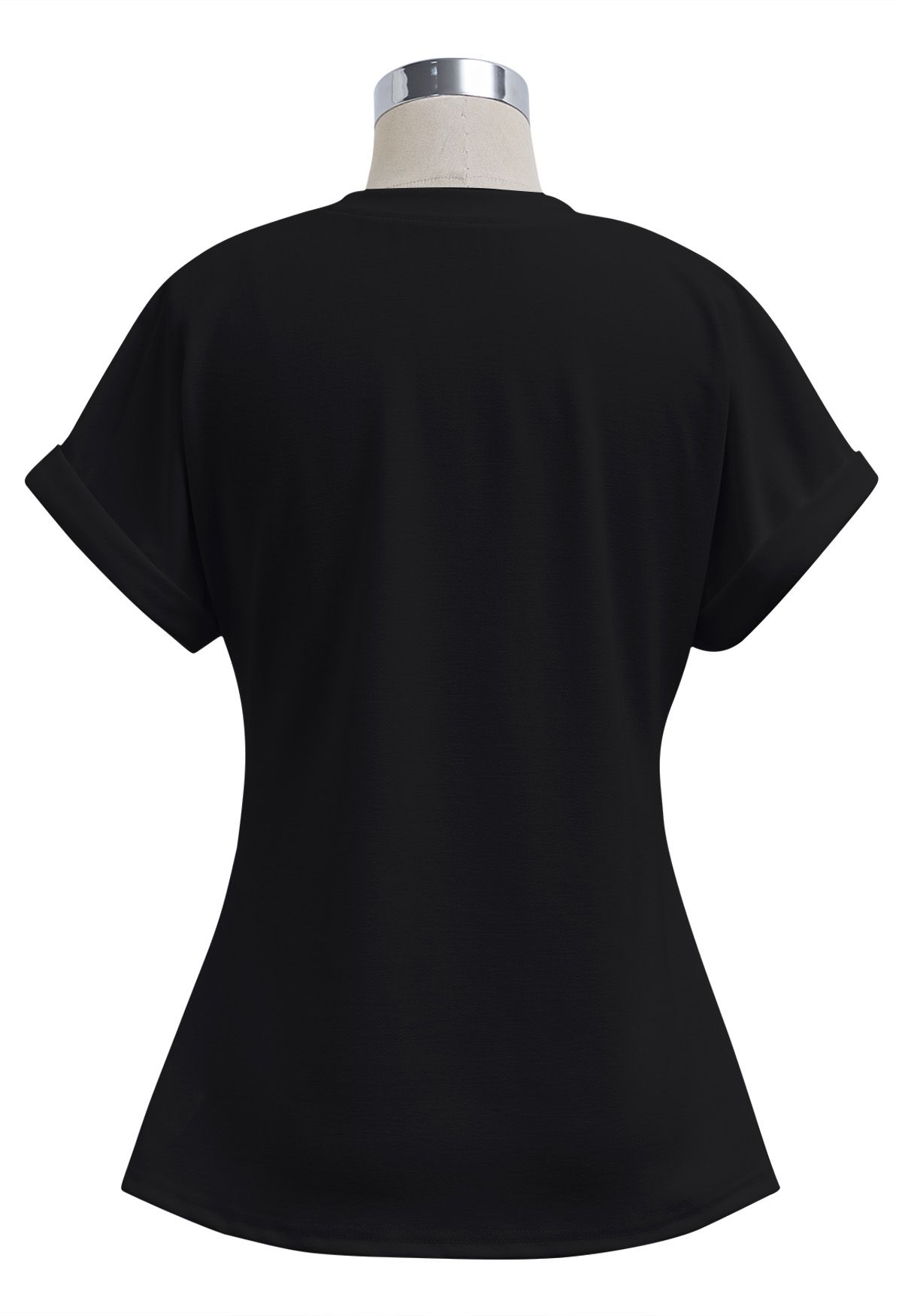 T-shirt froncé à ourlet fendu en noir