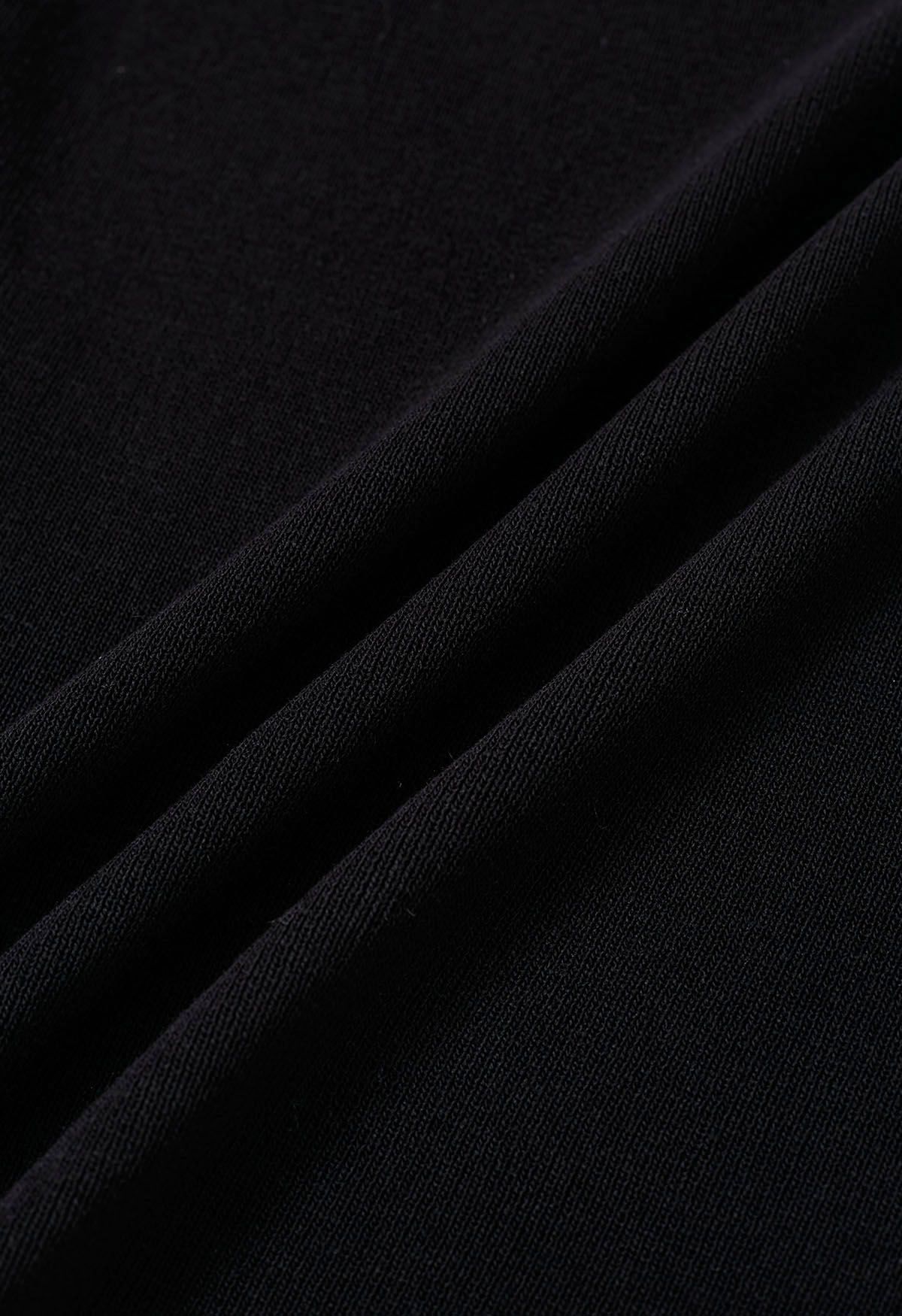 Débardeur en tricot uni à bretelles fendues en noir