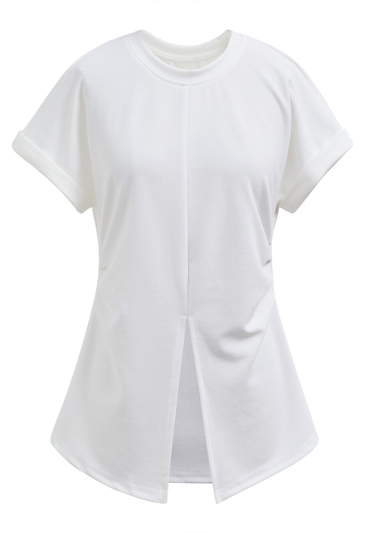 T-shirt froncé à ourlet fendu en blanc