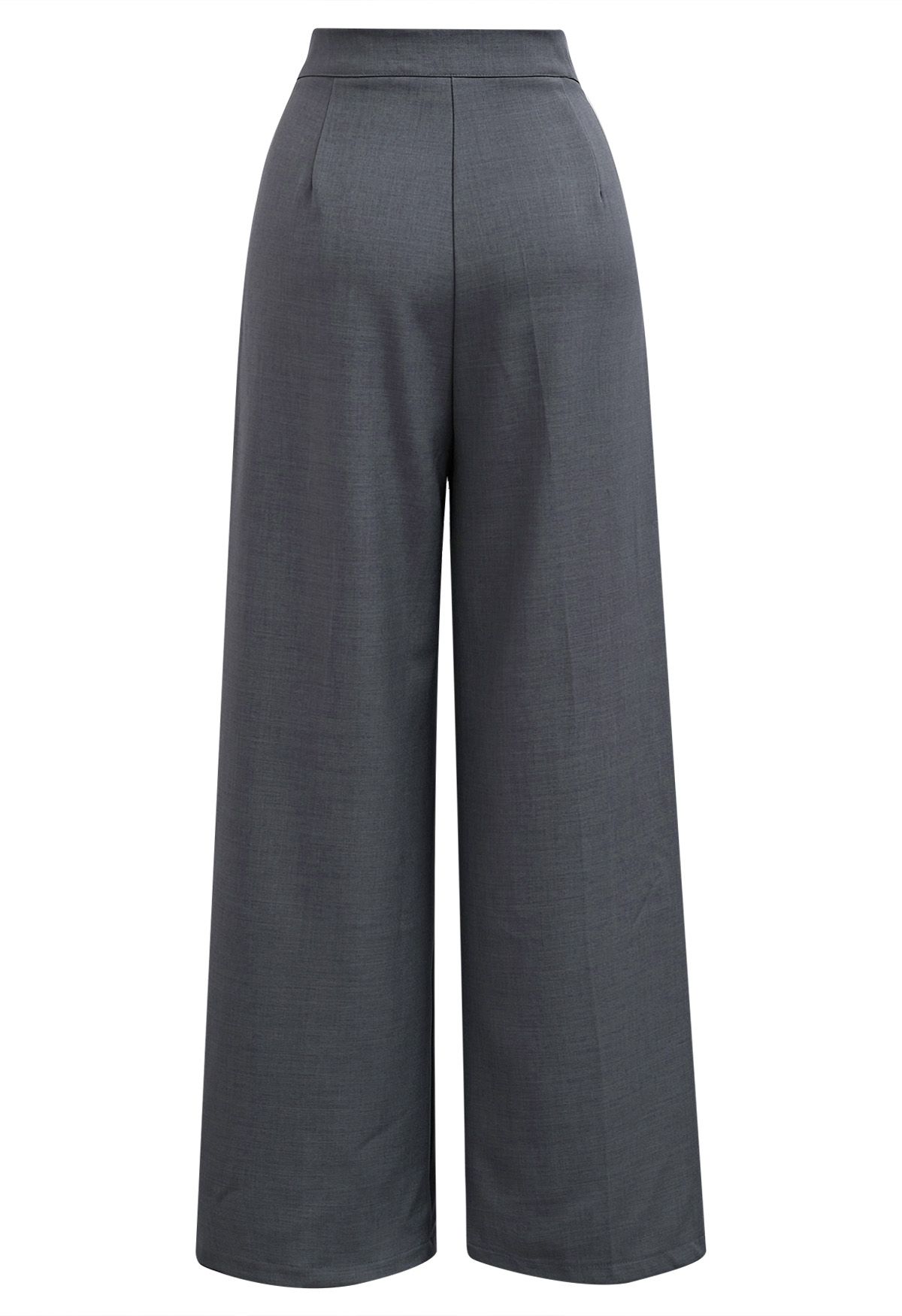Pantalon large taille haute ceinturé uni en gris