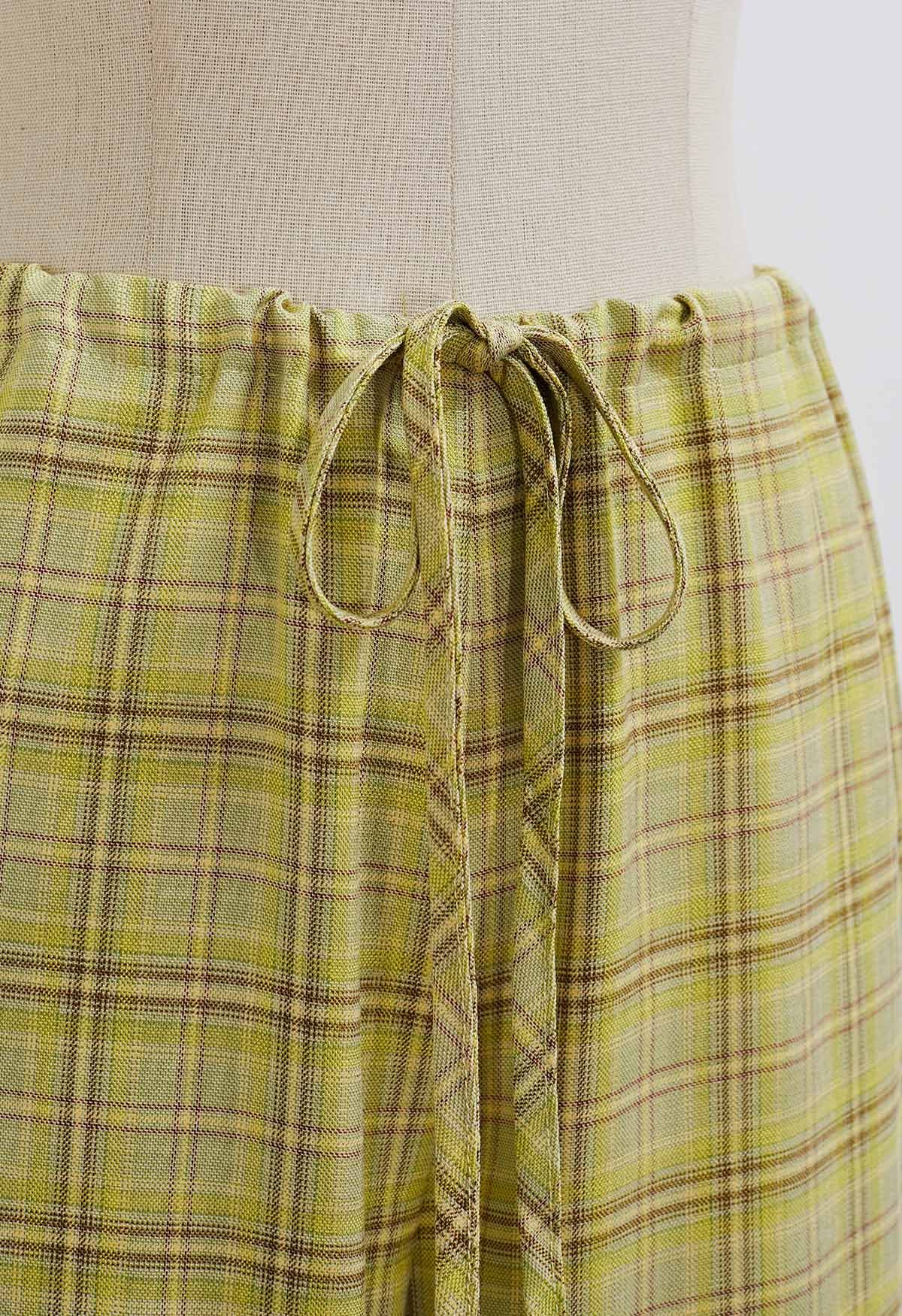 Pantalon à motif écossais avec cordon de serrage à la taille, couleur citron vert