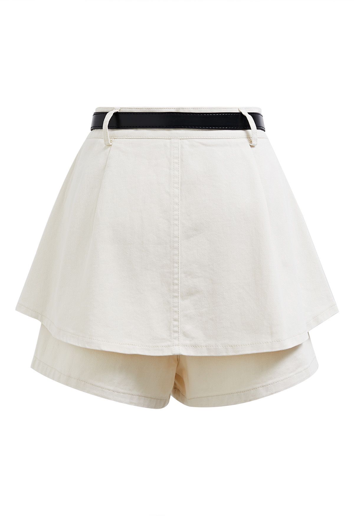 Mini-jupe-short en jean avec ceinture plissée sur le devant, ivoire