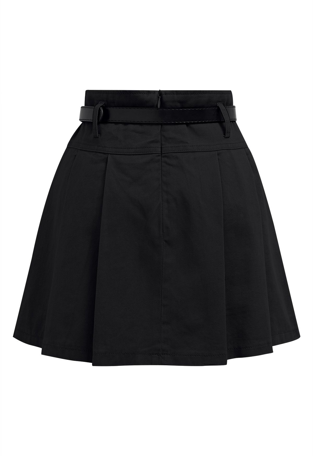 Mini-jupe en jean plissée classique avec ceinture en noir