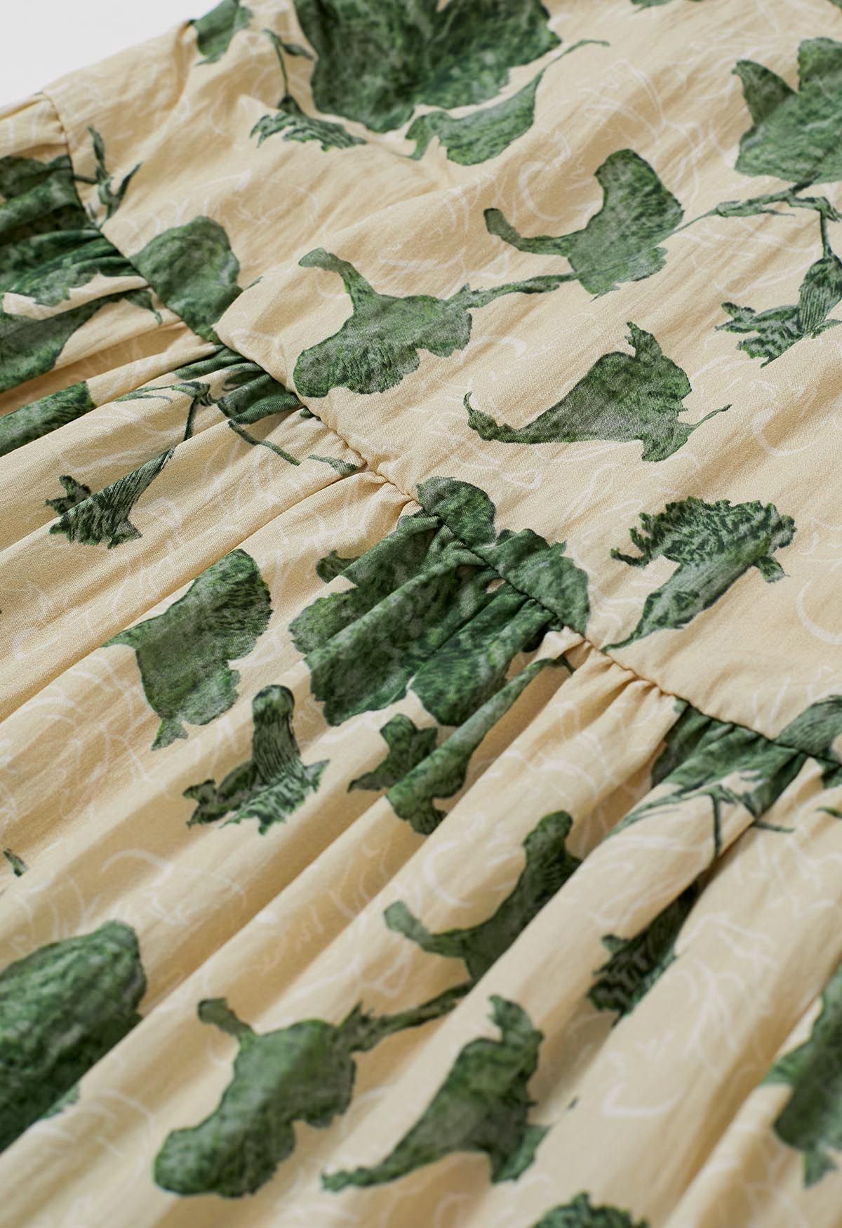 Robe longue caraco à imprimé floral en vert