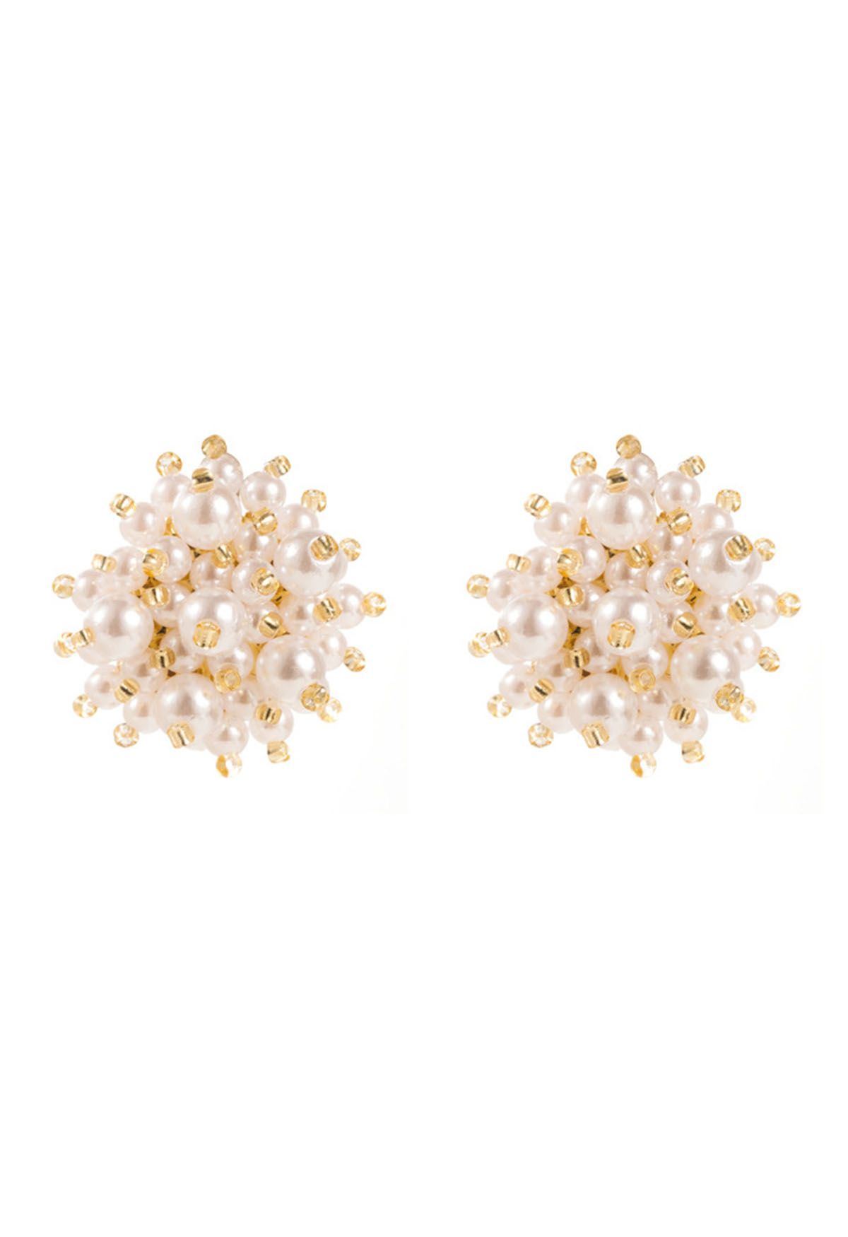 Boucles d'oreilles à tige en perles et coquillages de fleurs