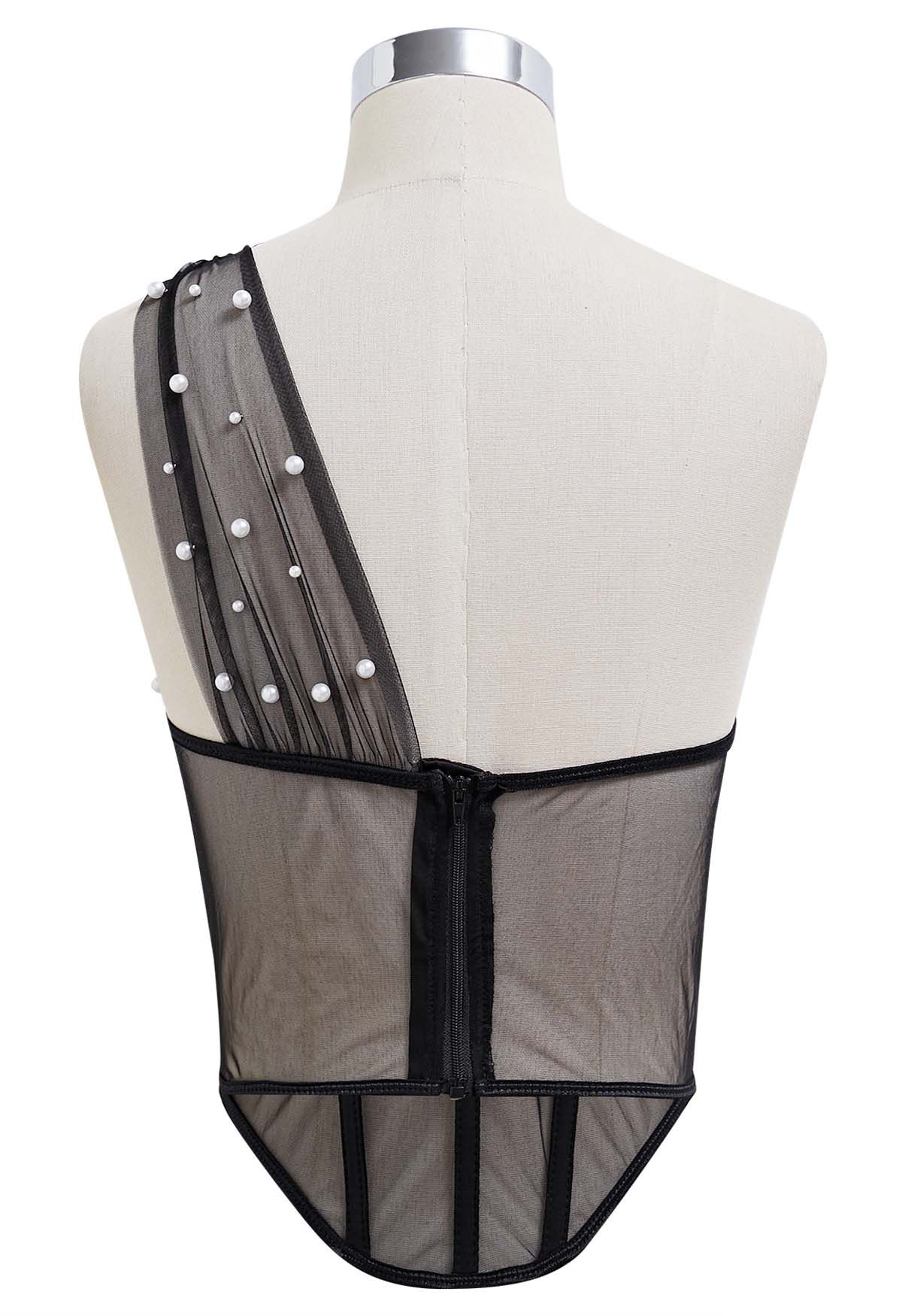 Haut corset asymétrique en maille perlée