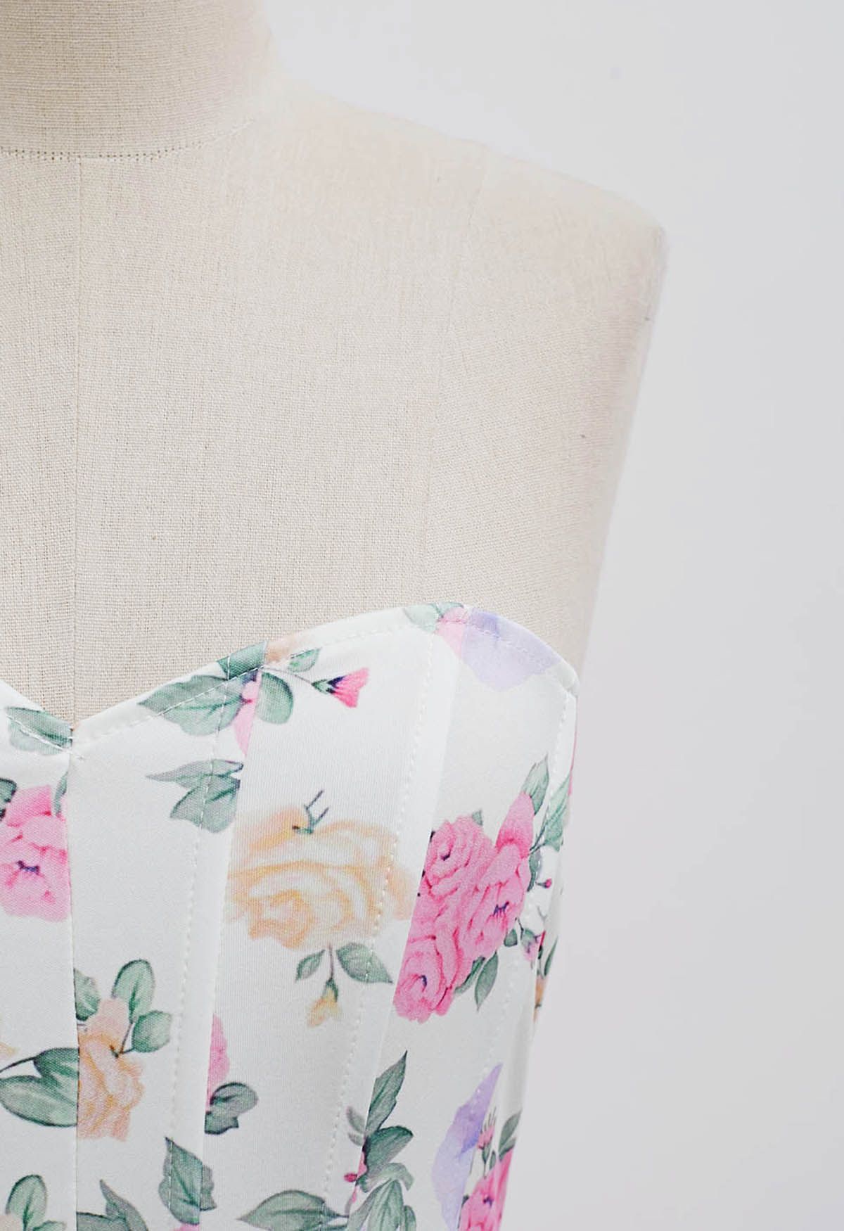 Haut bustier corset imprimé floral en ivoire